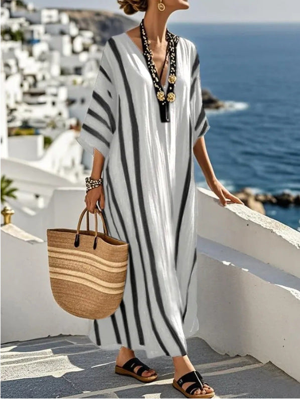 Robe kaftan longue femme - style tunique décontractée - vêtement soleil voyage