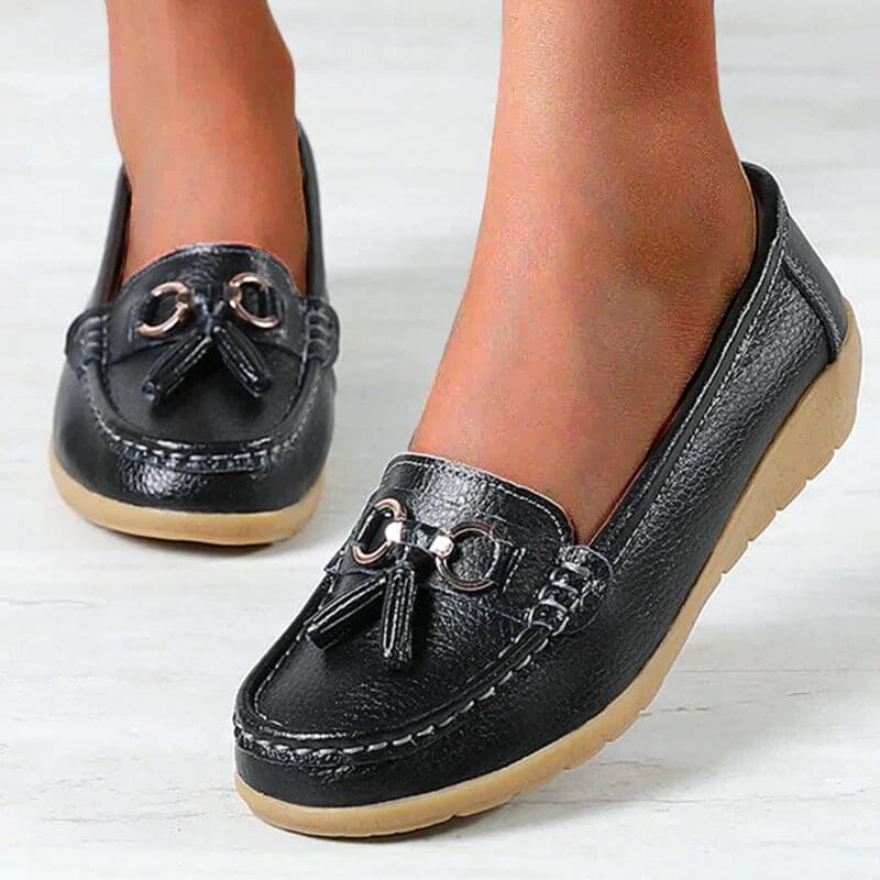 Chaussures mocassins en cuir femme - souliers de ville à boucles - loisirs