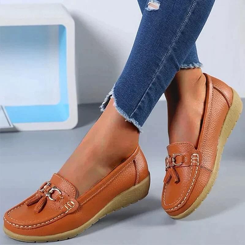 Chaussures mocassins en cuir femme - souliers de ville à boucles - loisirs