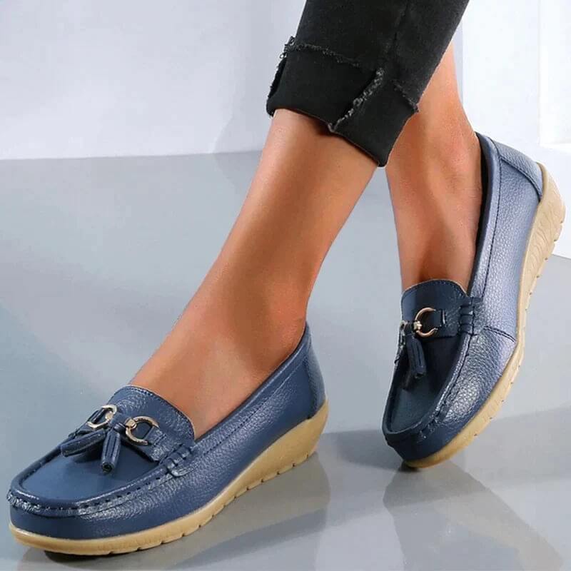 Chaussures mocassins en cuir femme - souliers de ville à boucles - loisirs