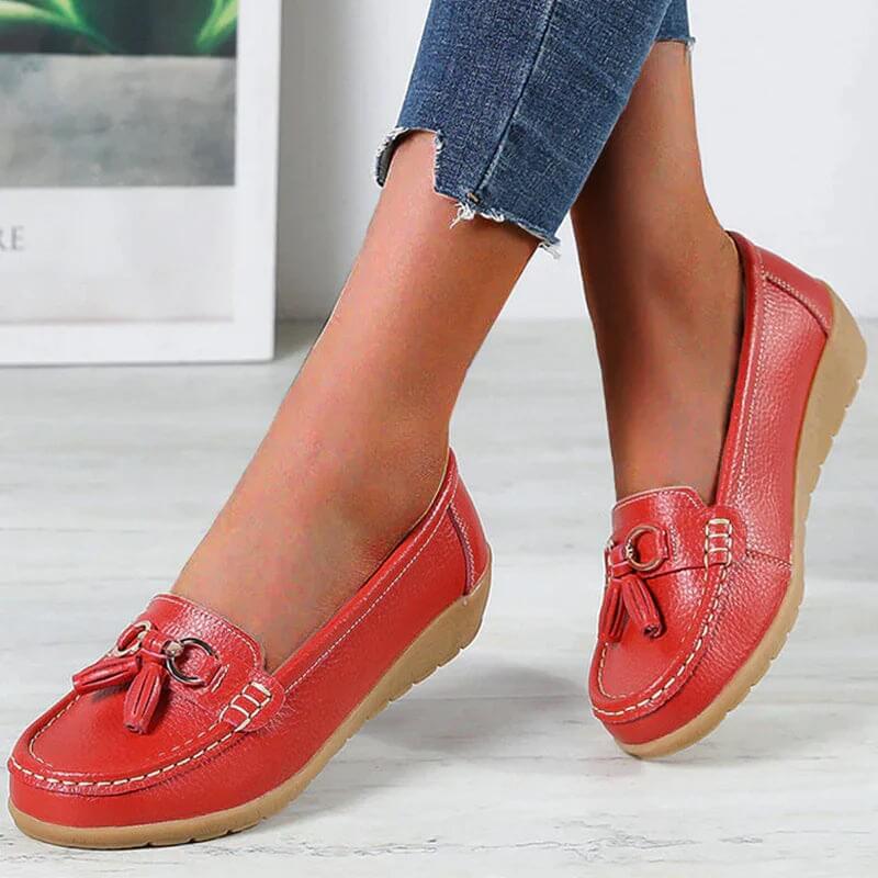 Chaussures mocassins en cuir femme - souliers de ville à boucles - loisirs