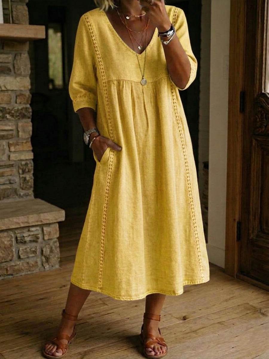 Robe maxi pour femme - style décontracté poches plaquées pour vacances