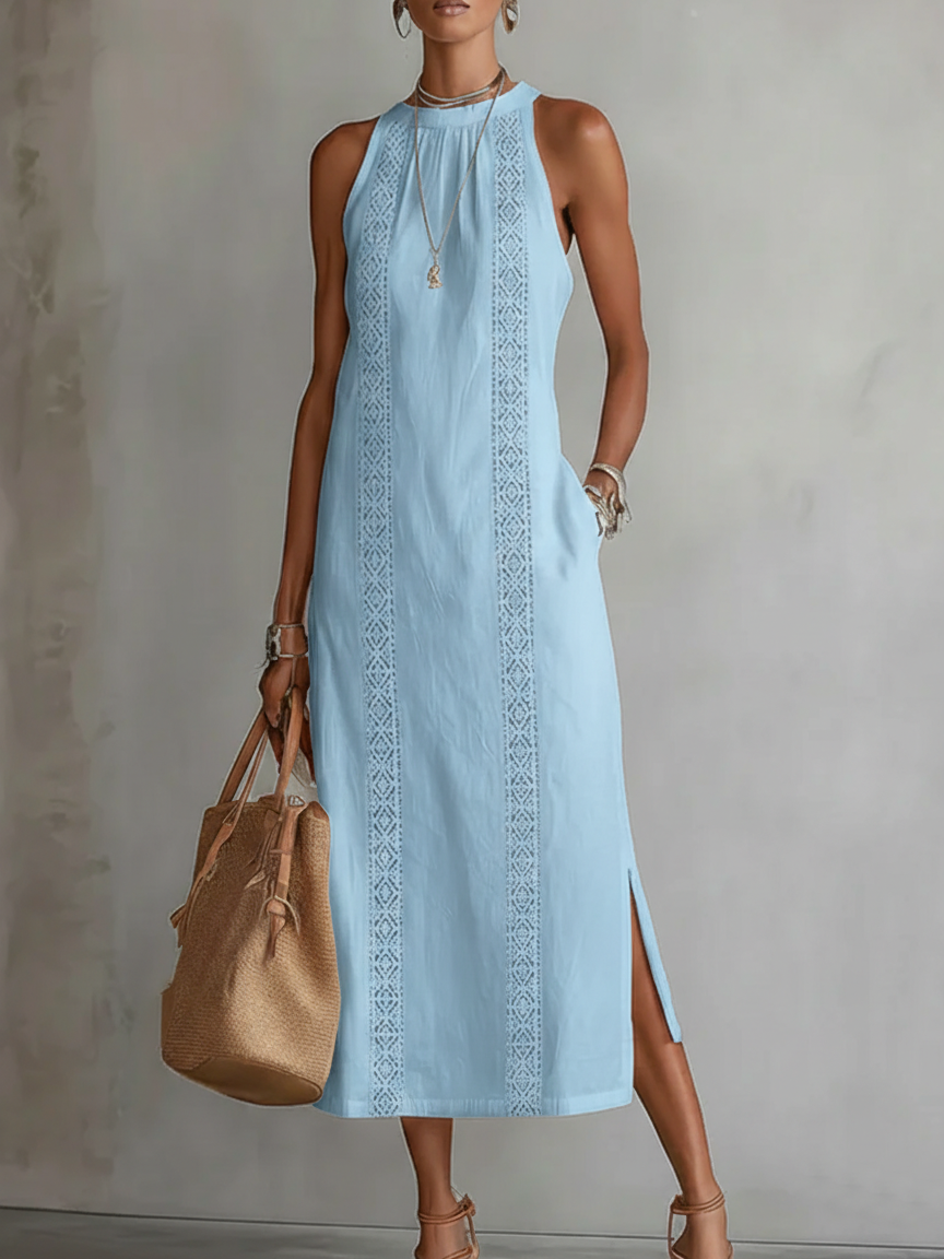 Robe mi-longue pour femme - style brodé coupe ample pour été