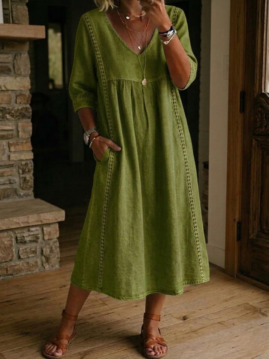 Robe maxi pour femme - style décontracté poches plaquées pour vacances