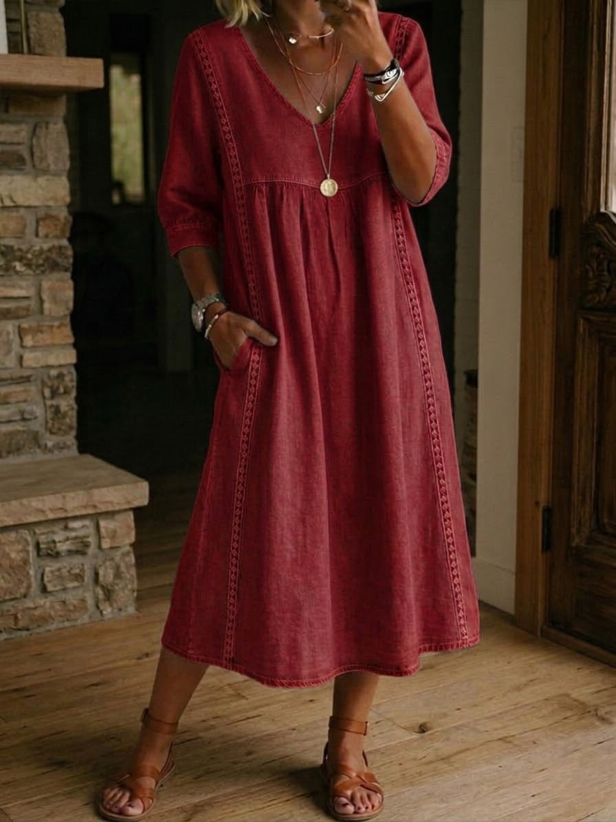 Robe maxi pour femme - style décontracté poches plaquées pour vacances