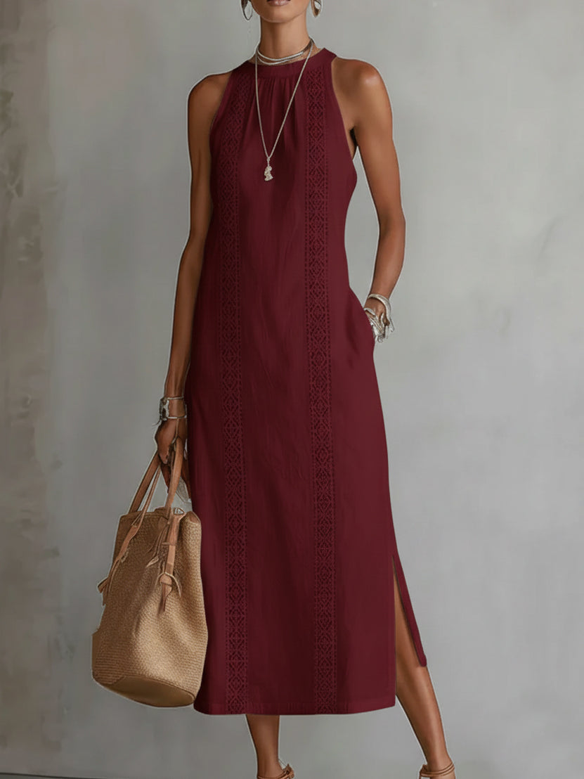 Robe mi-longue pour femme - style brodé coupe ample pour été