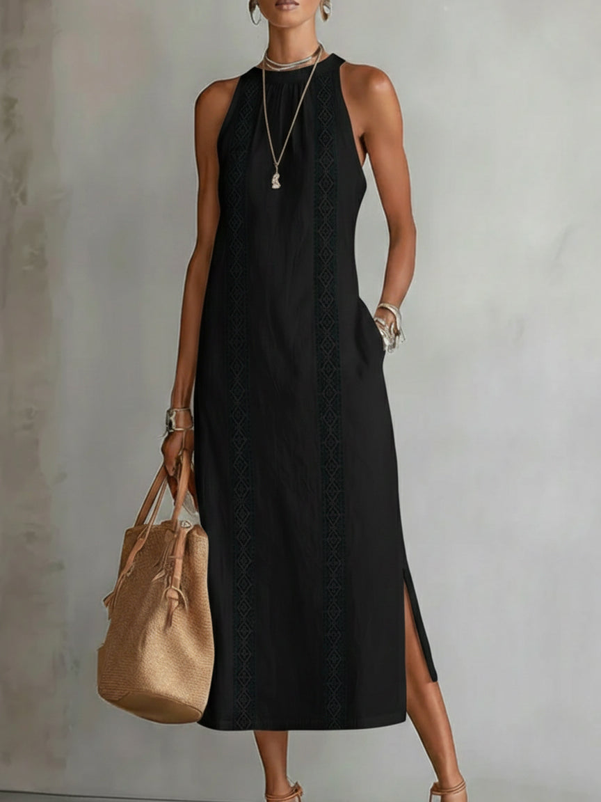 Robe mi-longue pour femme - style brodé coupe ample pour été