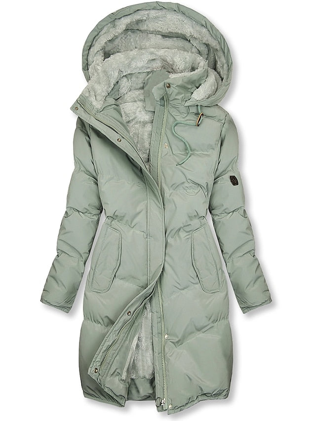 Women's Fleece Coat - Drawstring Hood and Flattering Long Silhouette