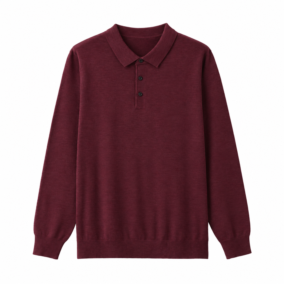 Polo homme 100% laine mérinos à manches longues et col boutonné coupe décontractée