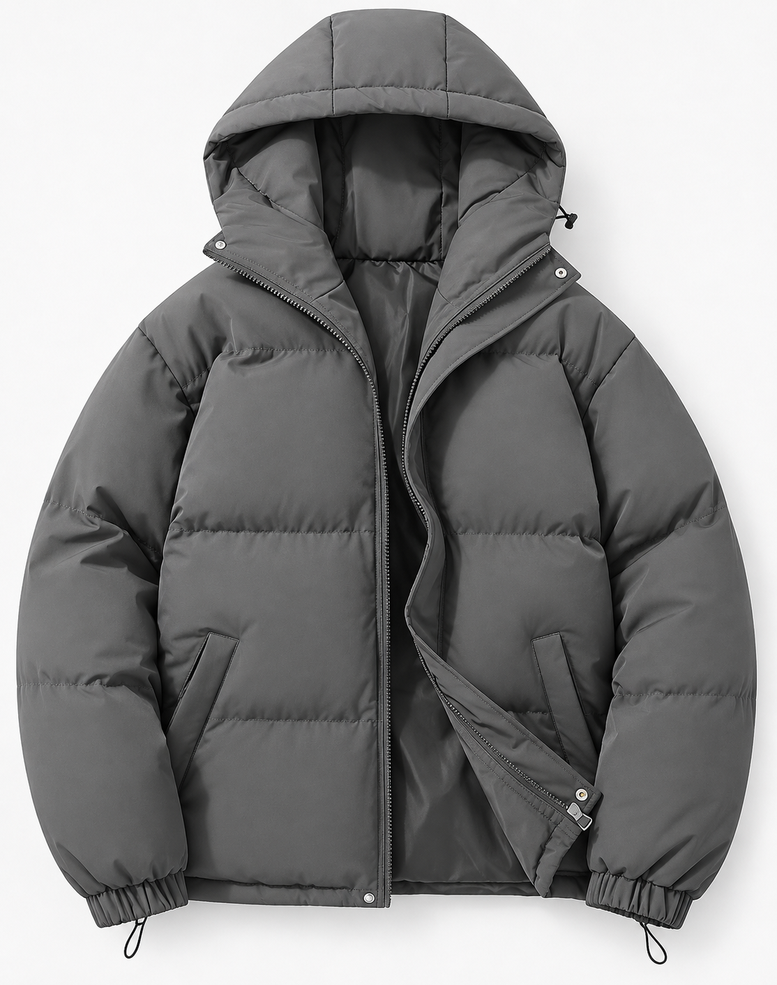 Men’s Quilted Puffer Jacket - Soft Hood and Elastic Cuffs, Regular Fit