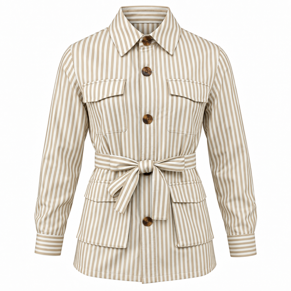 Veste Saharienne Homme Rayée – Coupe Élégante avec Ceinture