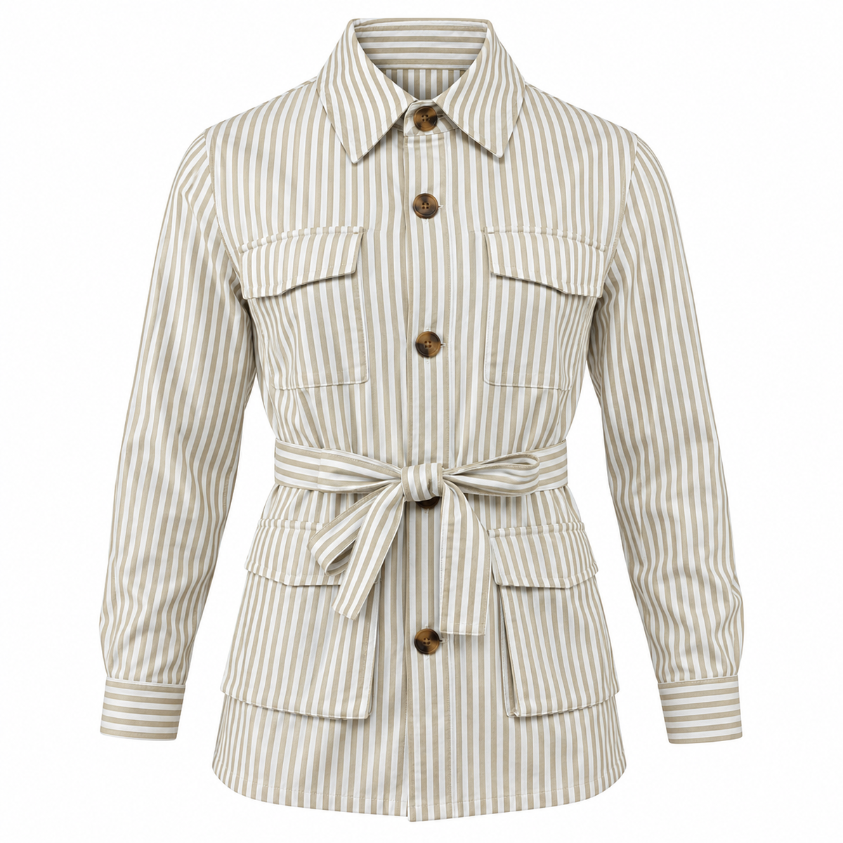 Veste Saharienne Homme Rayée – Coupe Élégante avec Ceinture