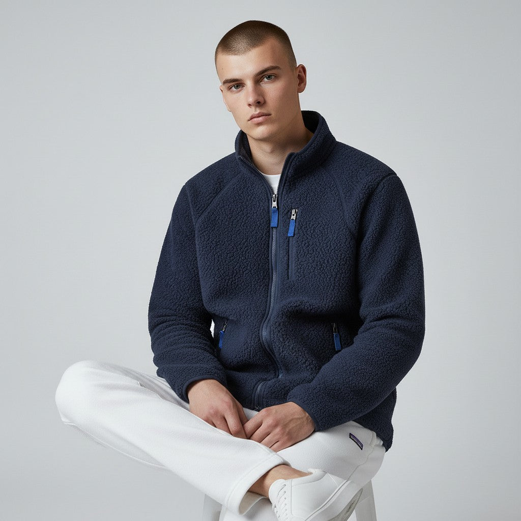 Pánská sherpa fleecová bunda - stojáček a úhledné zapínání na zip
