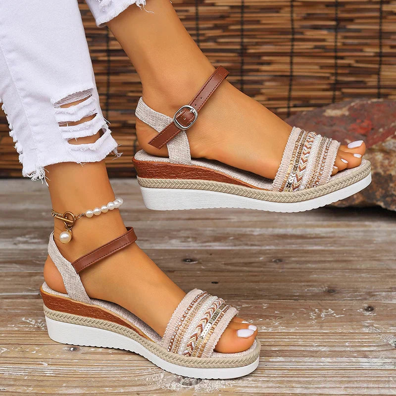 Espadrilles compensées pour femme avec bride en perles - escapade