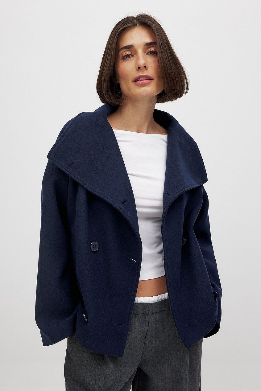Manteau Court Femme – Col Châle Oversize Boutonnage Croisé Coupe Structurée