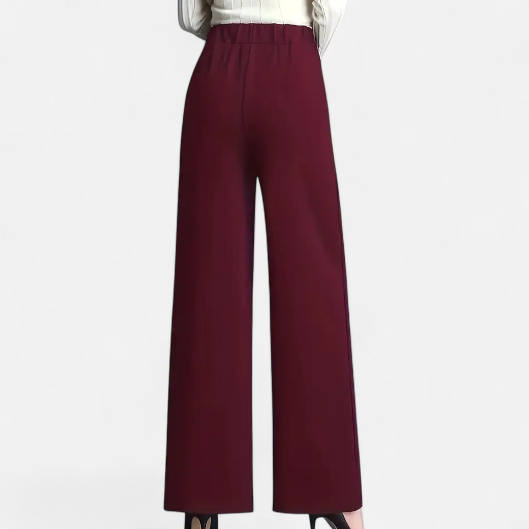 Pantalon Femme – Taille Haute Jambe Large Ourlet Revers Coupe Fluide