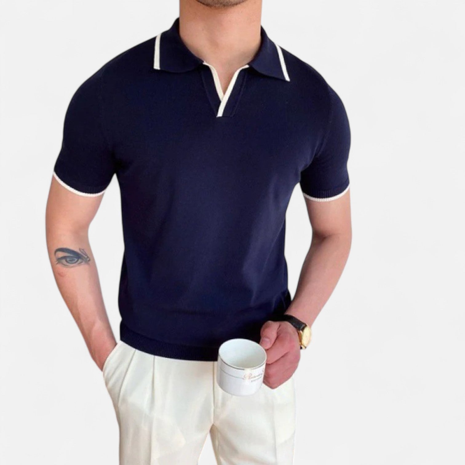 Ancienne Monde | Polo Homme à Col V – Luxe Discret, Élégance Classique "Old Money"