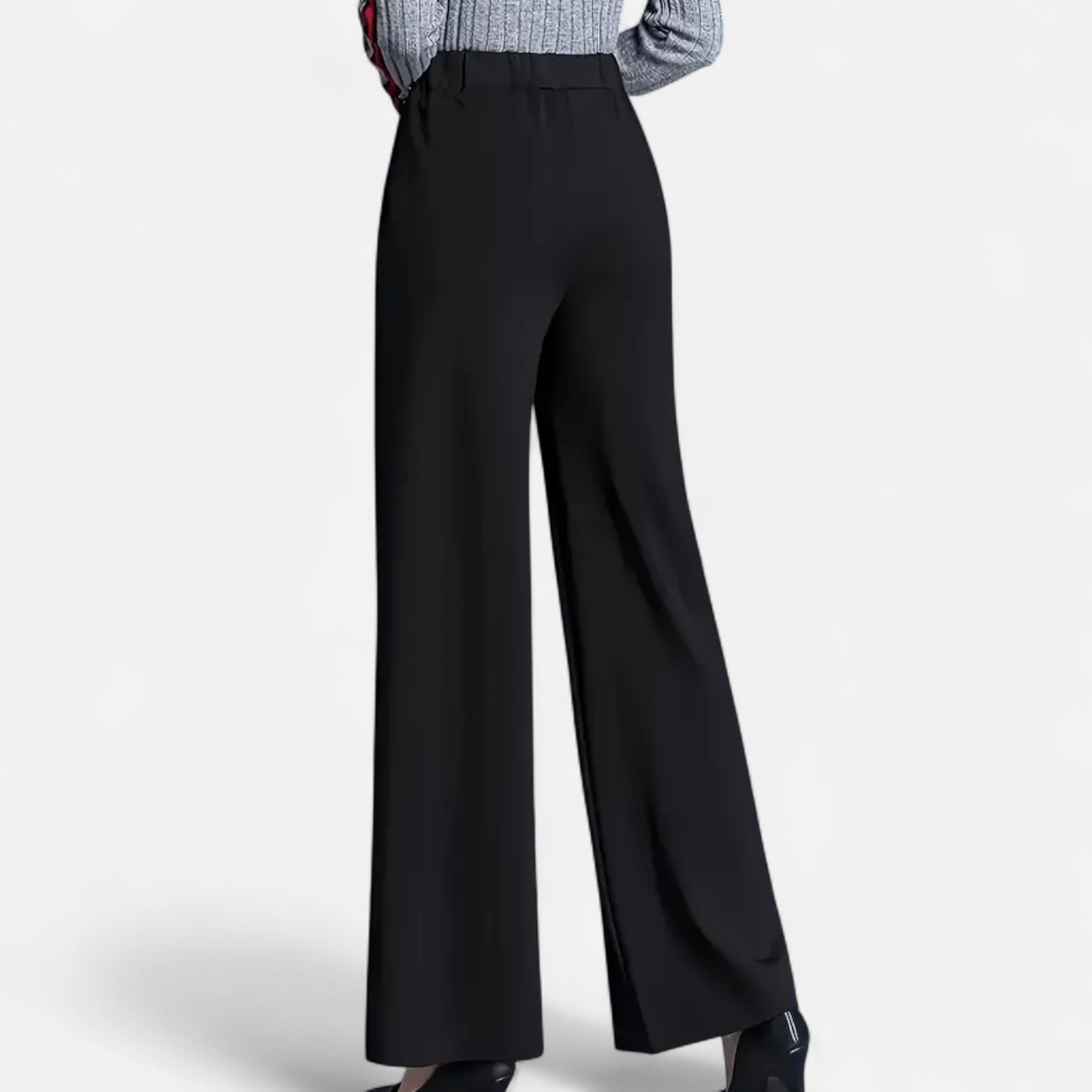 Pantalon Femme – Taille Haute Jambe Large Ourlet Revers Coupe Fluide