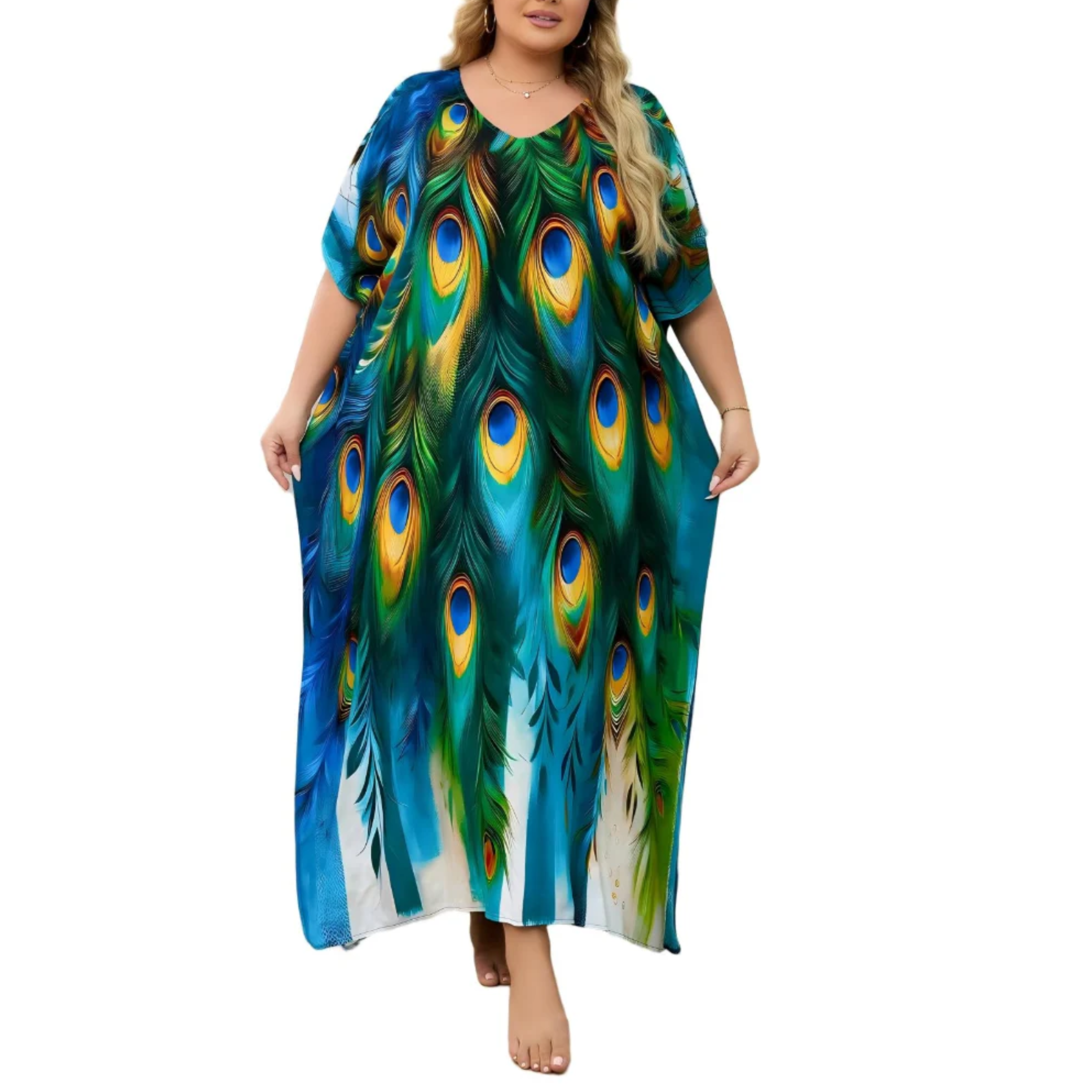 Robe kaftan kimono grande taille — coupe ample — plage et voyage