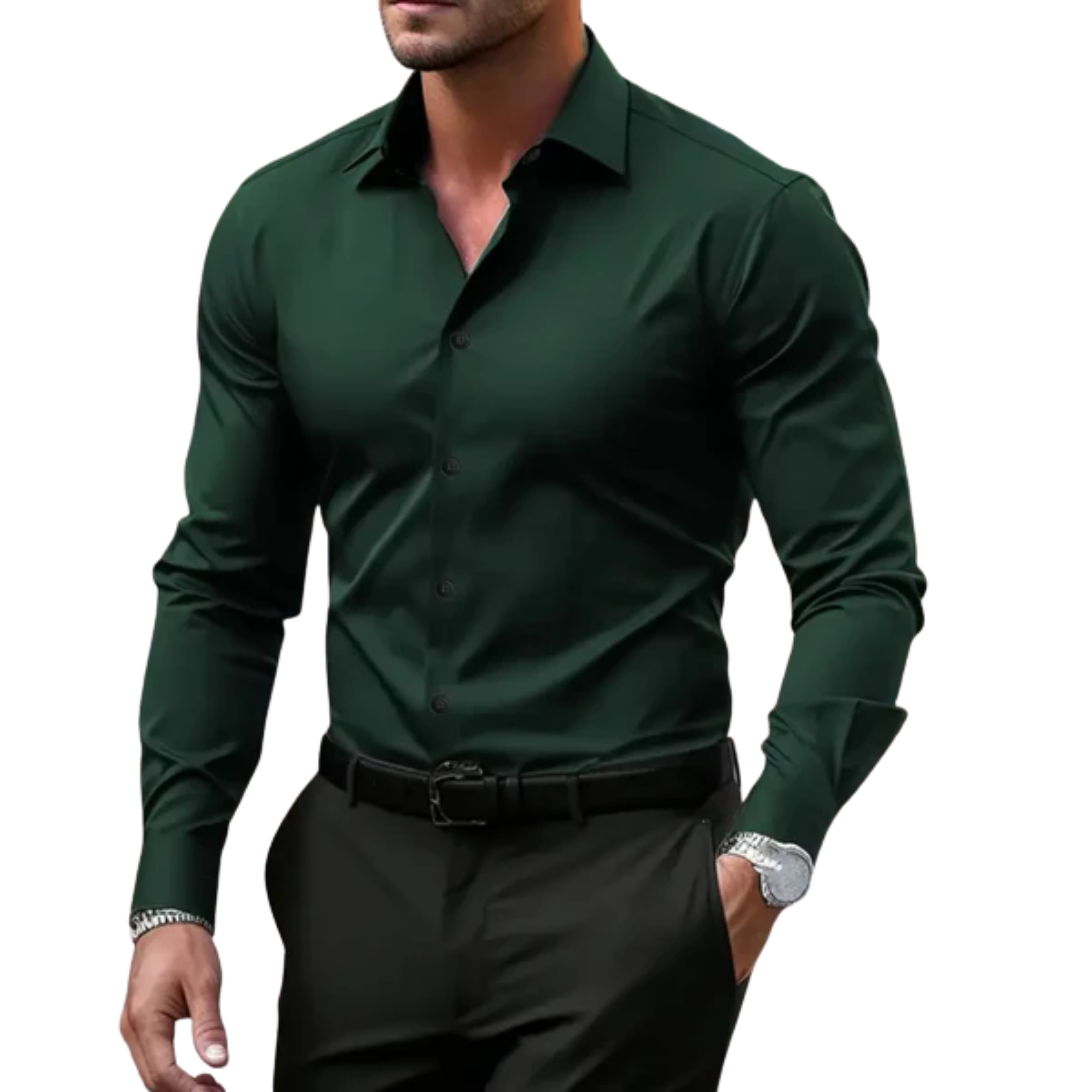 Chemise boutonnée homme — col à revers et manches longues — quotidien