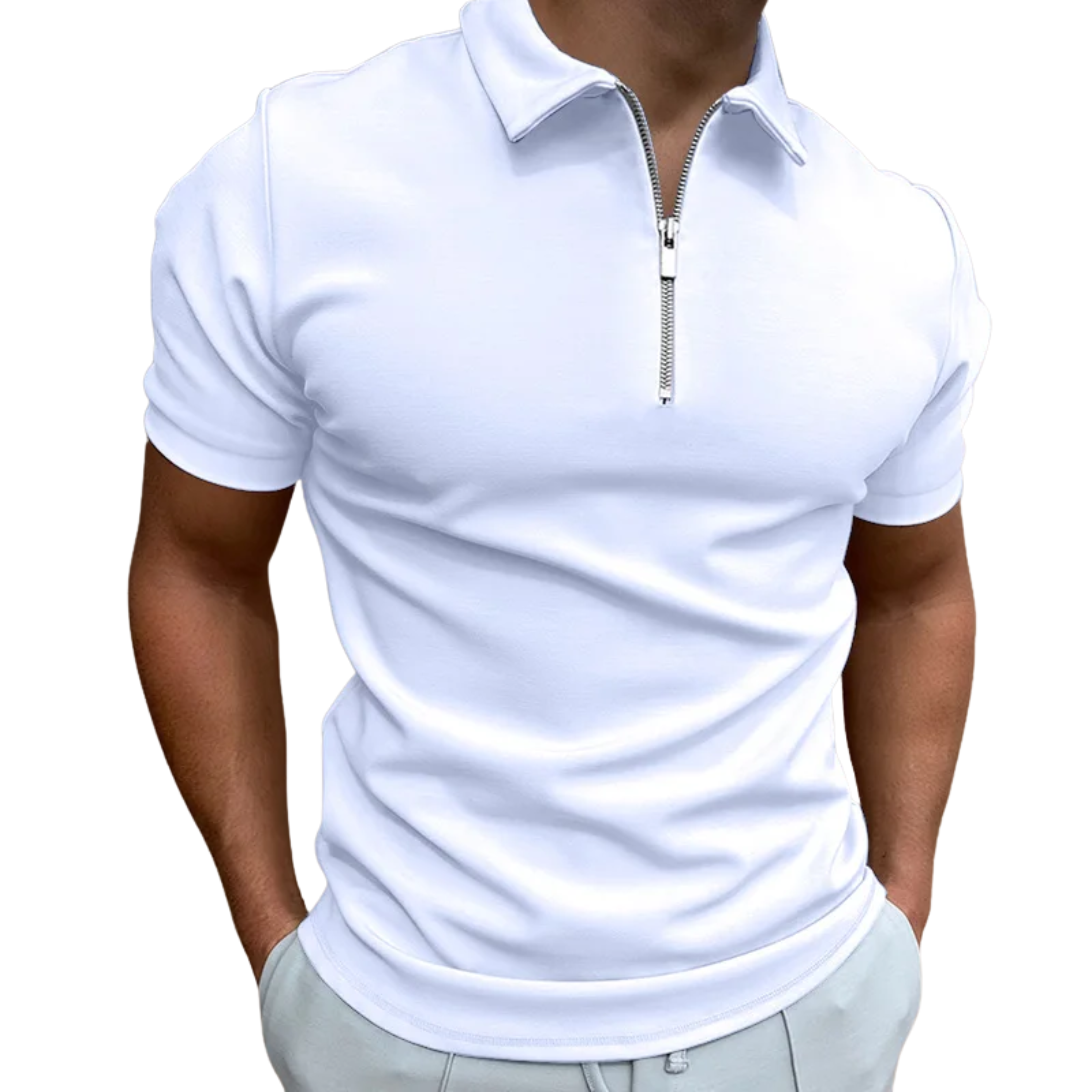 Polo homme avec col zippé et manches courtes — détente