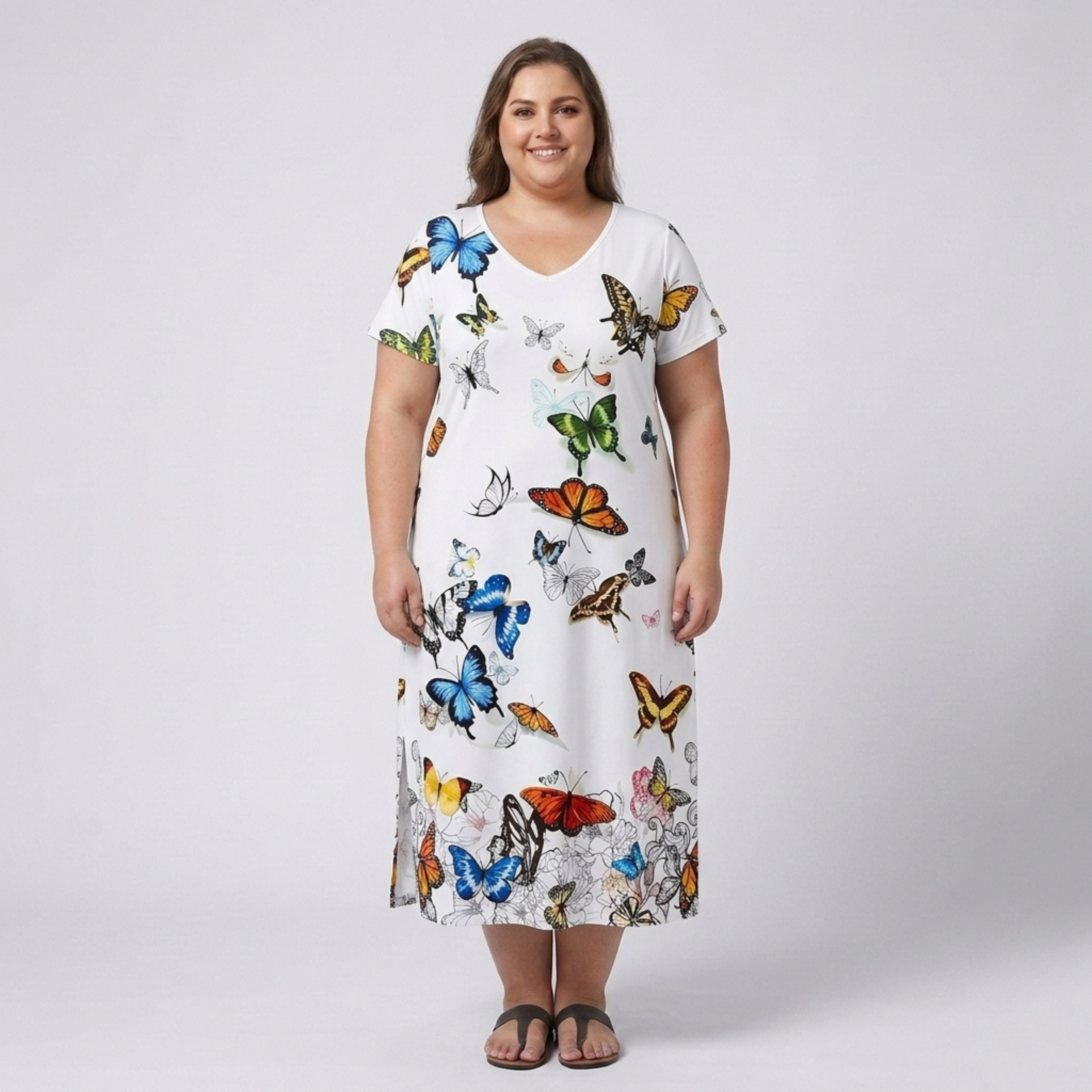 Robe longue grande taille pour femme imprimée à col en V