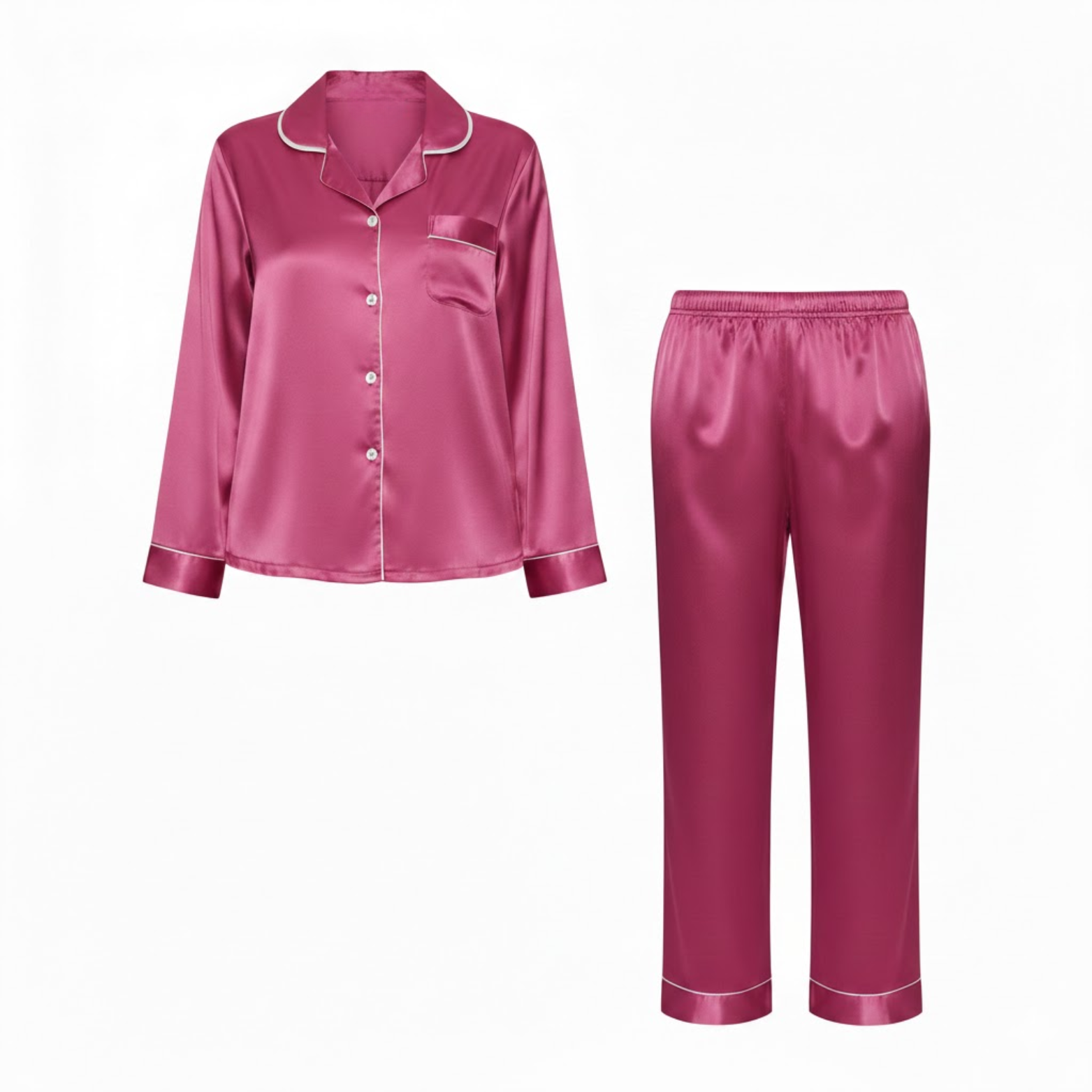 Ensemble pyjama en satin pour femme avec chemise à manches longues et pantalon