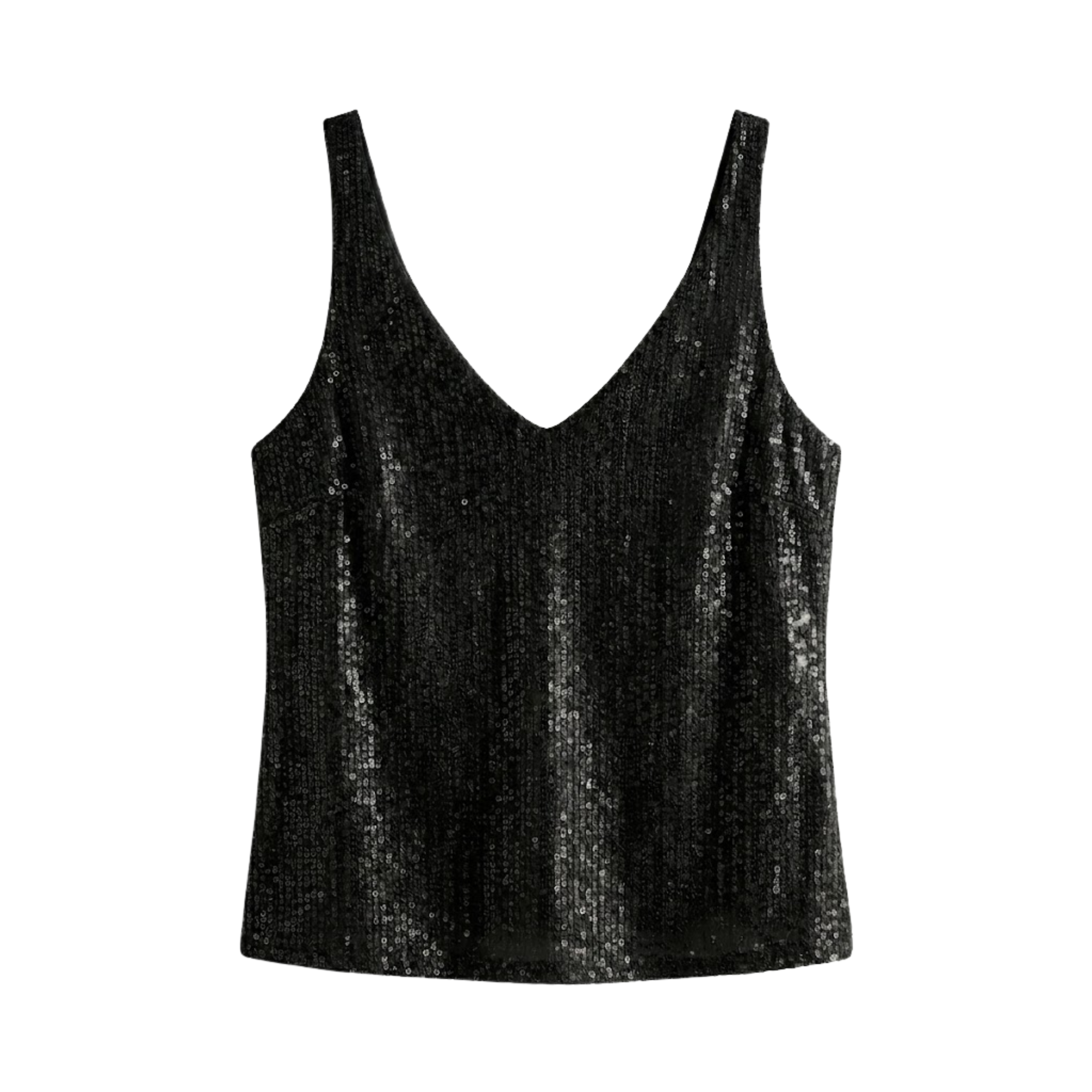 Débardeur à Paillettes avec Col en V et Sans Manches pour Femme