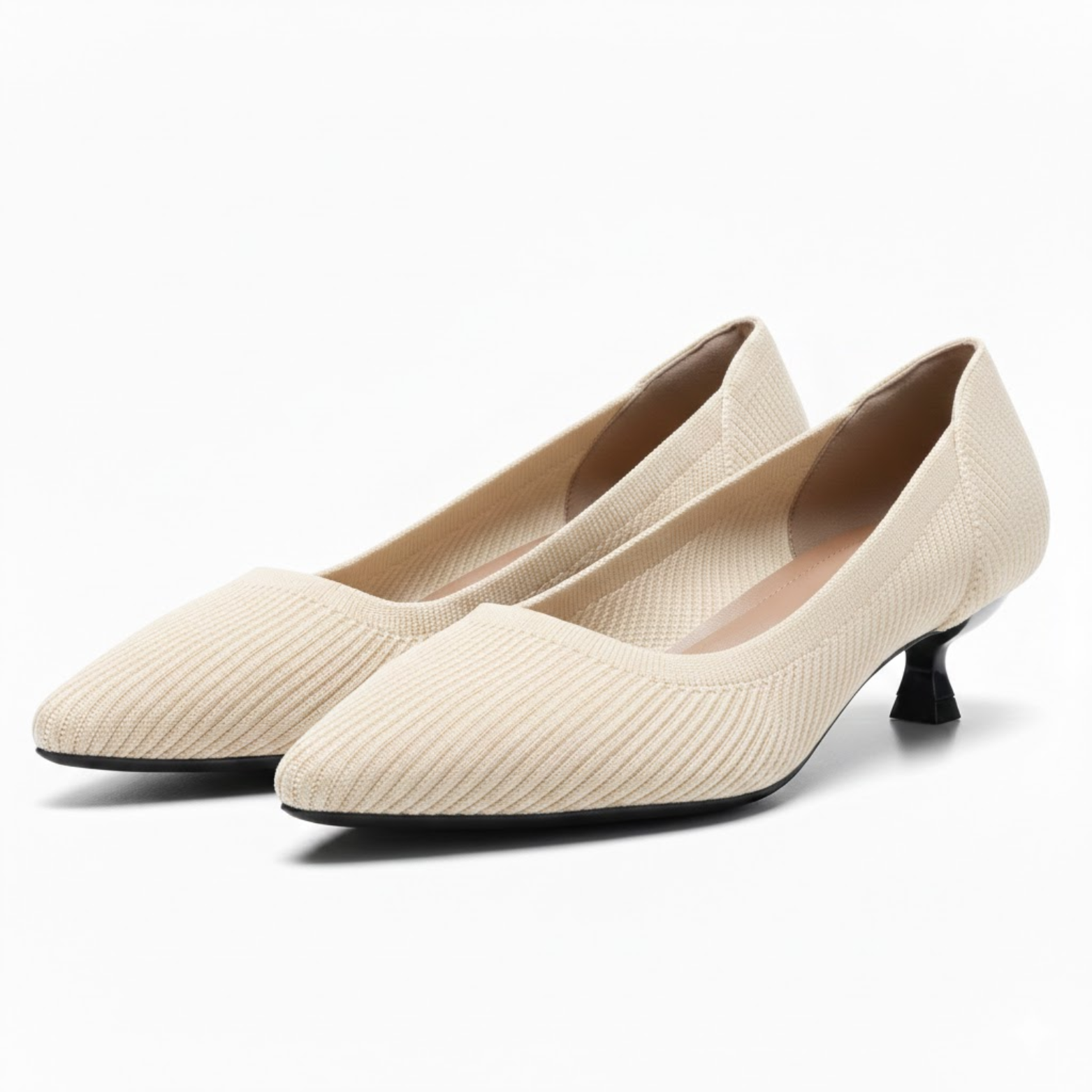 Escarpins en maille à bout pointu pour femme avec petit talon kitten heel