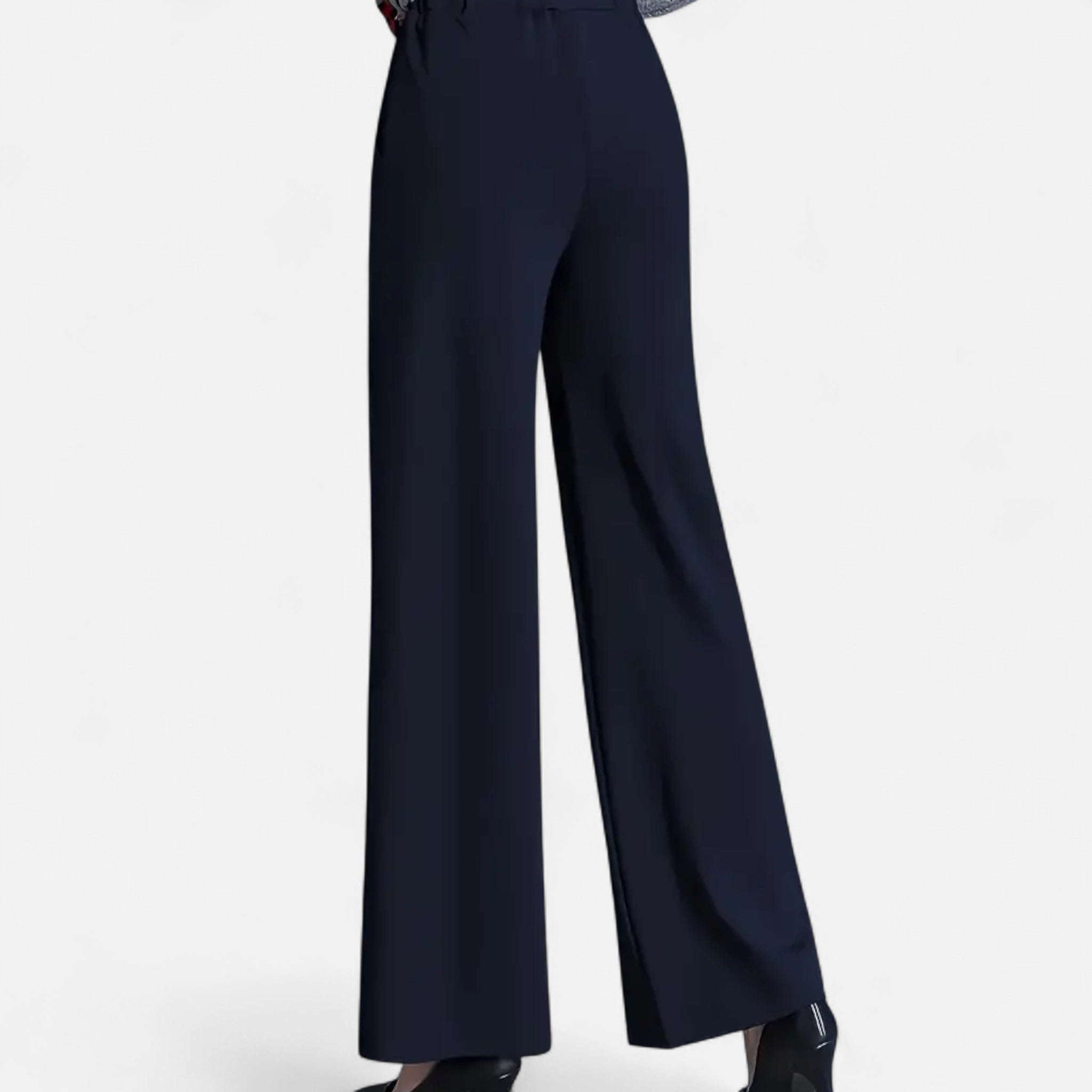 Pantalon Femme – Taille Haute Jambe Large Ourlet Revers Coupe Fluide