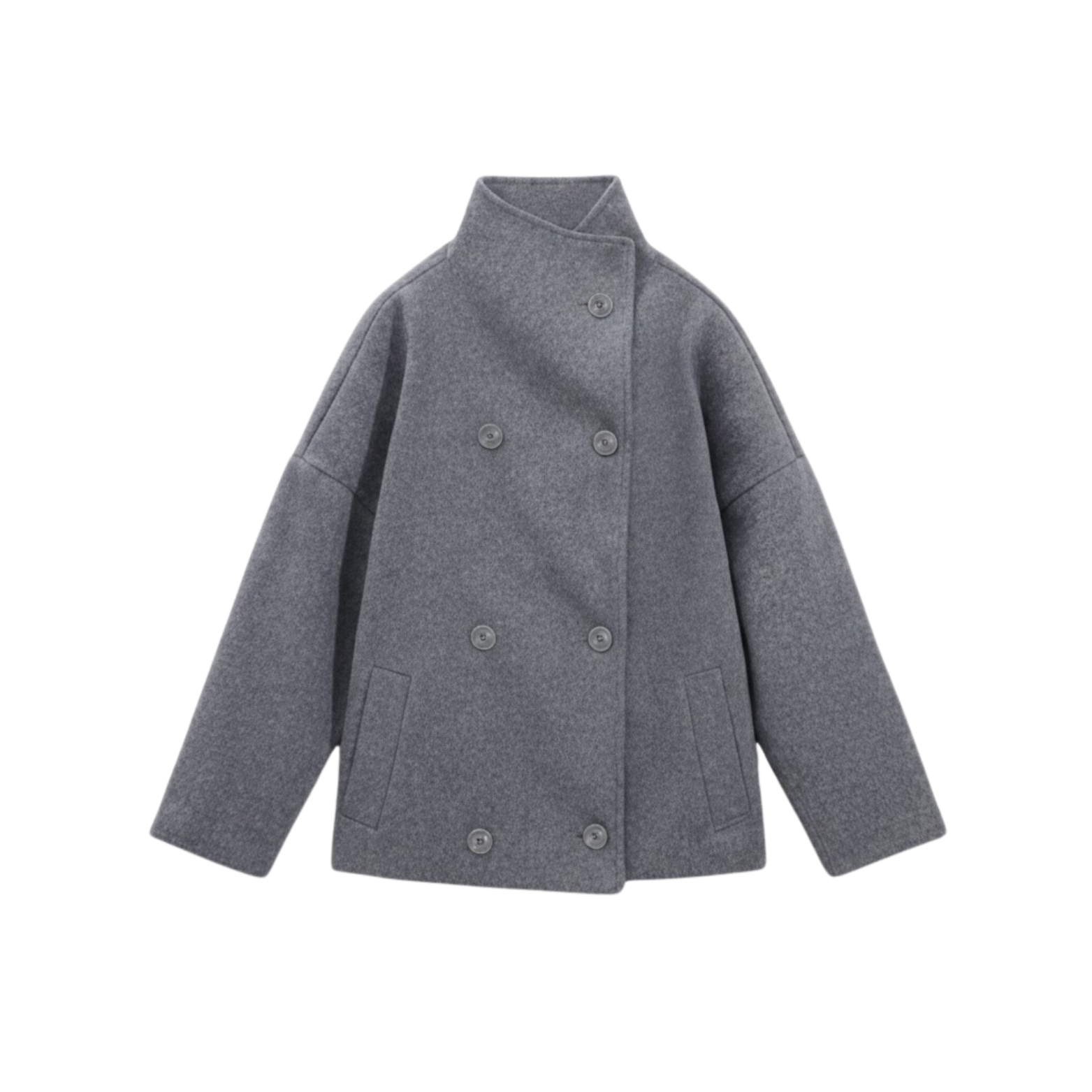 Manteau d’hiver pour femmes en laine à col montant, à simple boutonnage, coupe ample et manches longues
