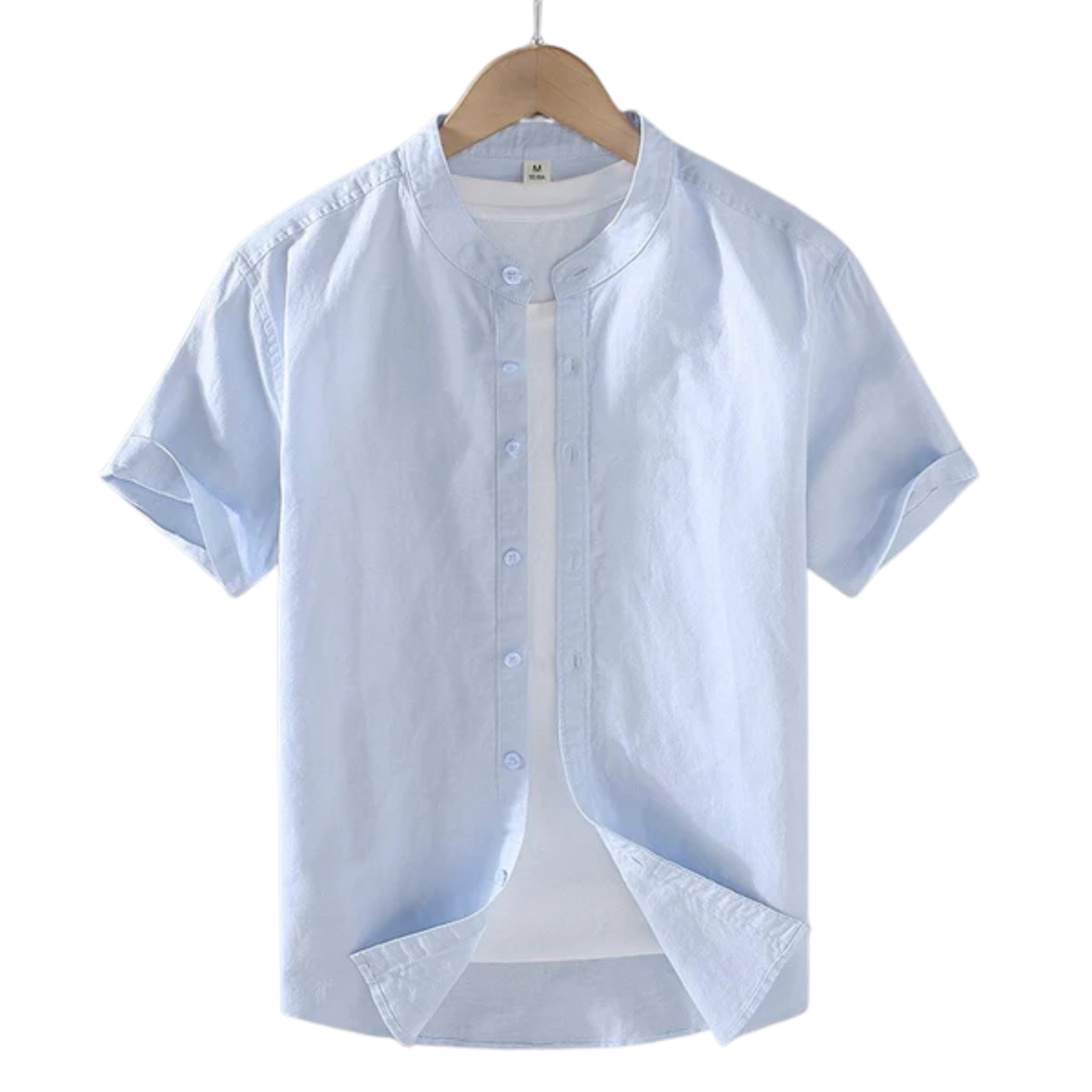 Chemise en lin pour homme — col officier à manches courtes — tenue décontractée de plage