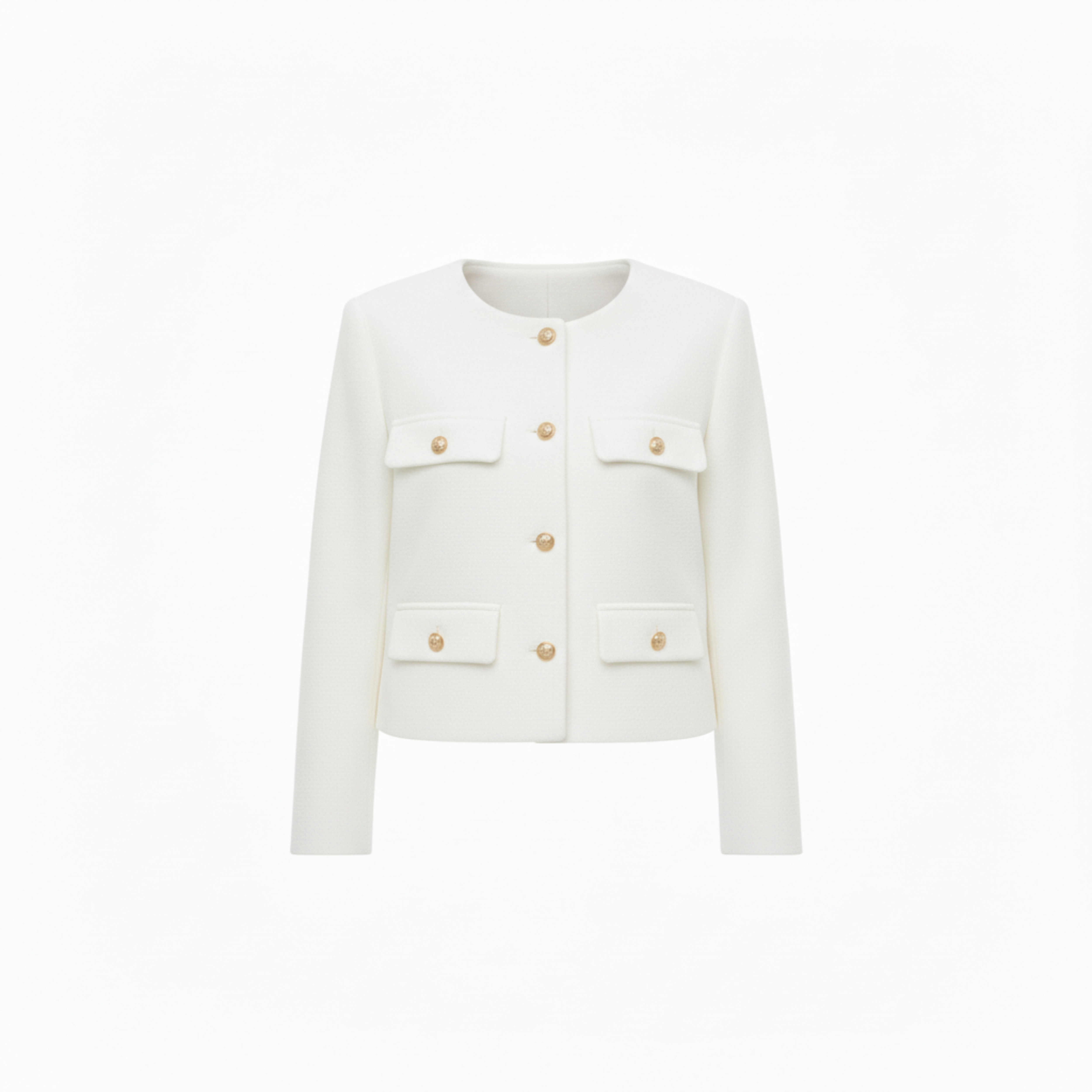 Veste en Polyester à Col Rond avec Boutons Dorés et Poches pour Femme
