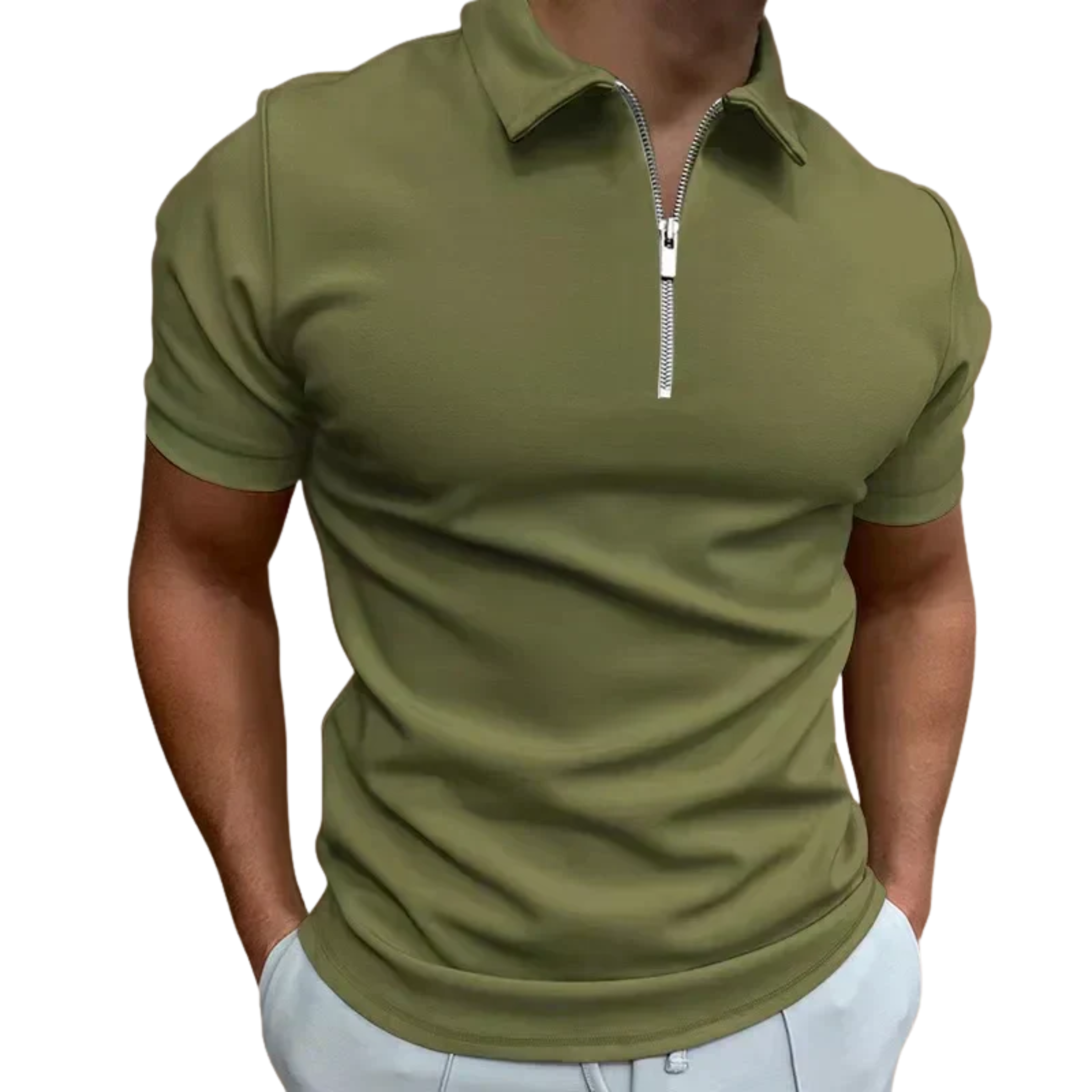 Polo homme avec col zippé et manches courtes — détente