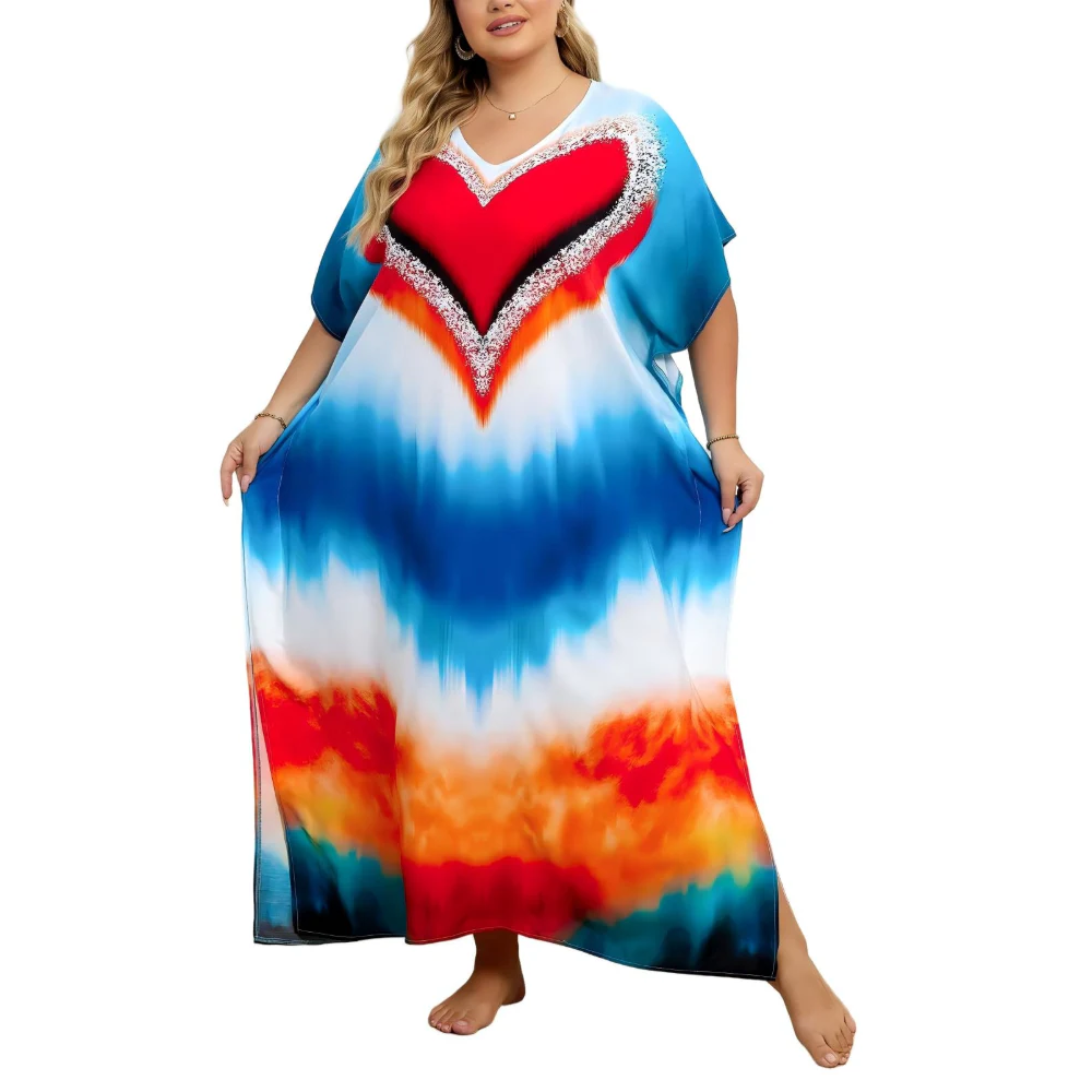Robe kaftan kimono grande taille — coupe ample — plage et voyage