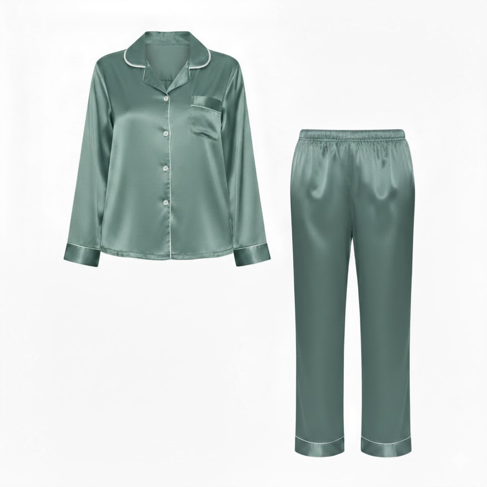 Ensemble pyjama en satin pour femme avec chemise à manches longues et pantalon