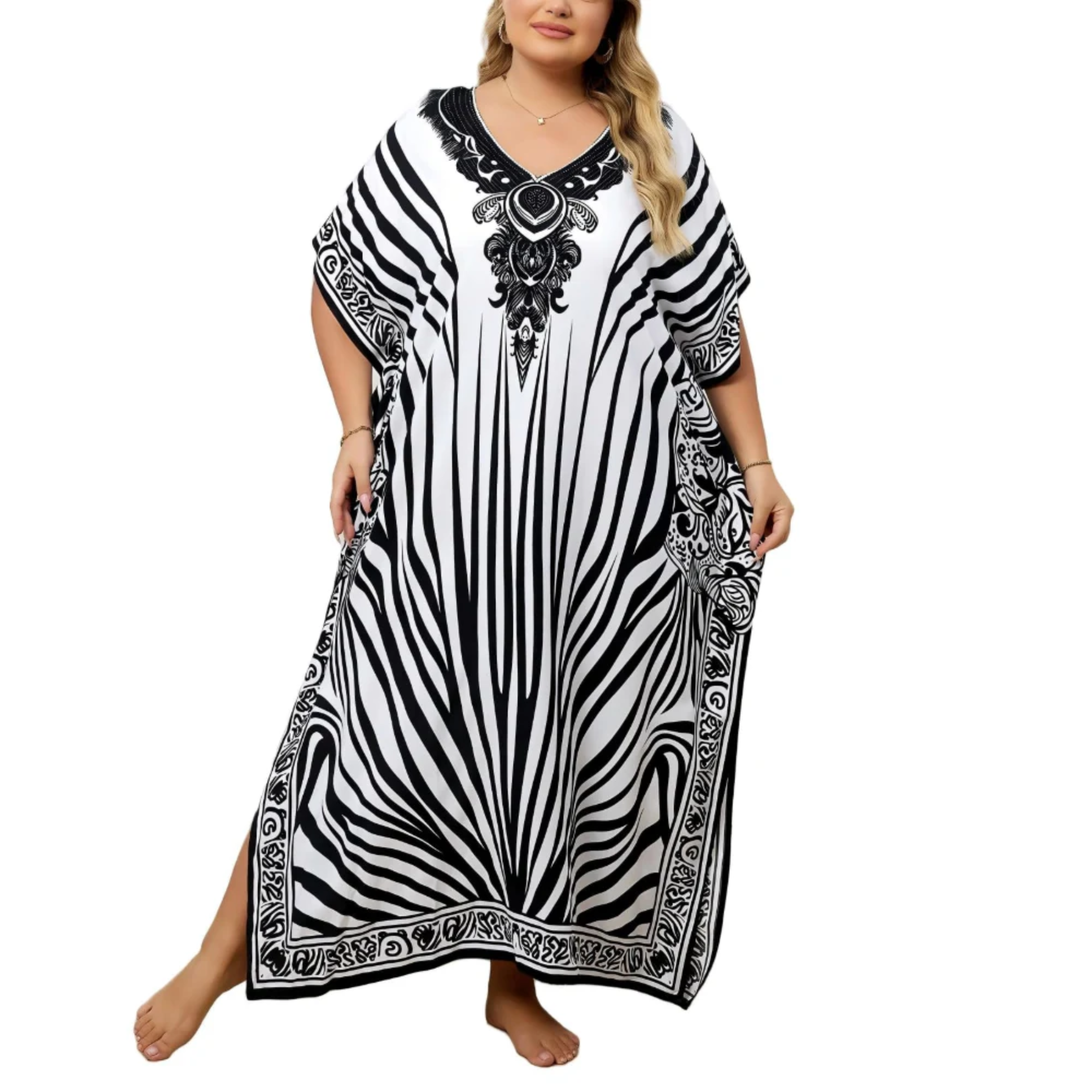 Robe kaftan kimono grande taille — coupe ample — plage et voyage