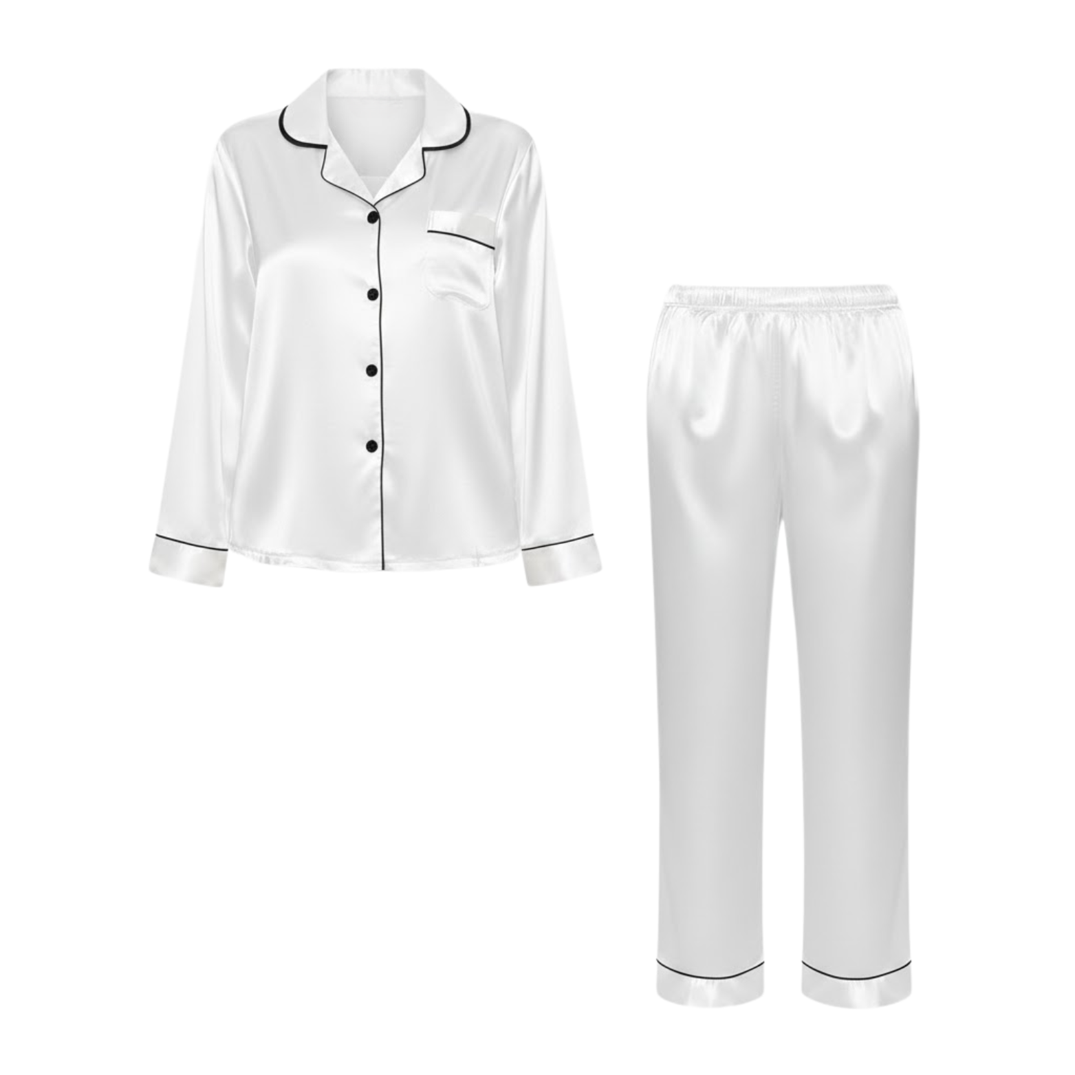 Ensemble pyjama en satin pour femme avec chemise à manches longues et pantalon