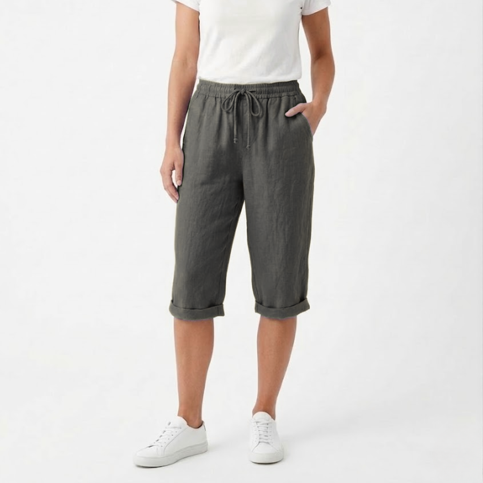 Short en Coton et Lin avec Taille Élastique et Poches pour Femmes