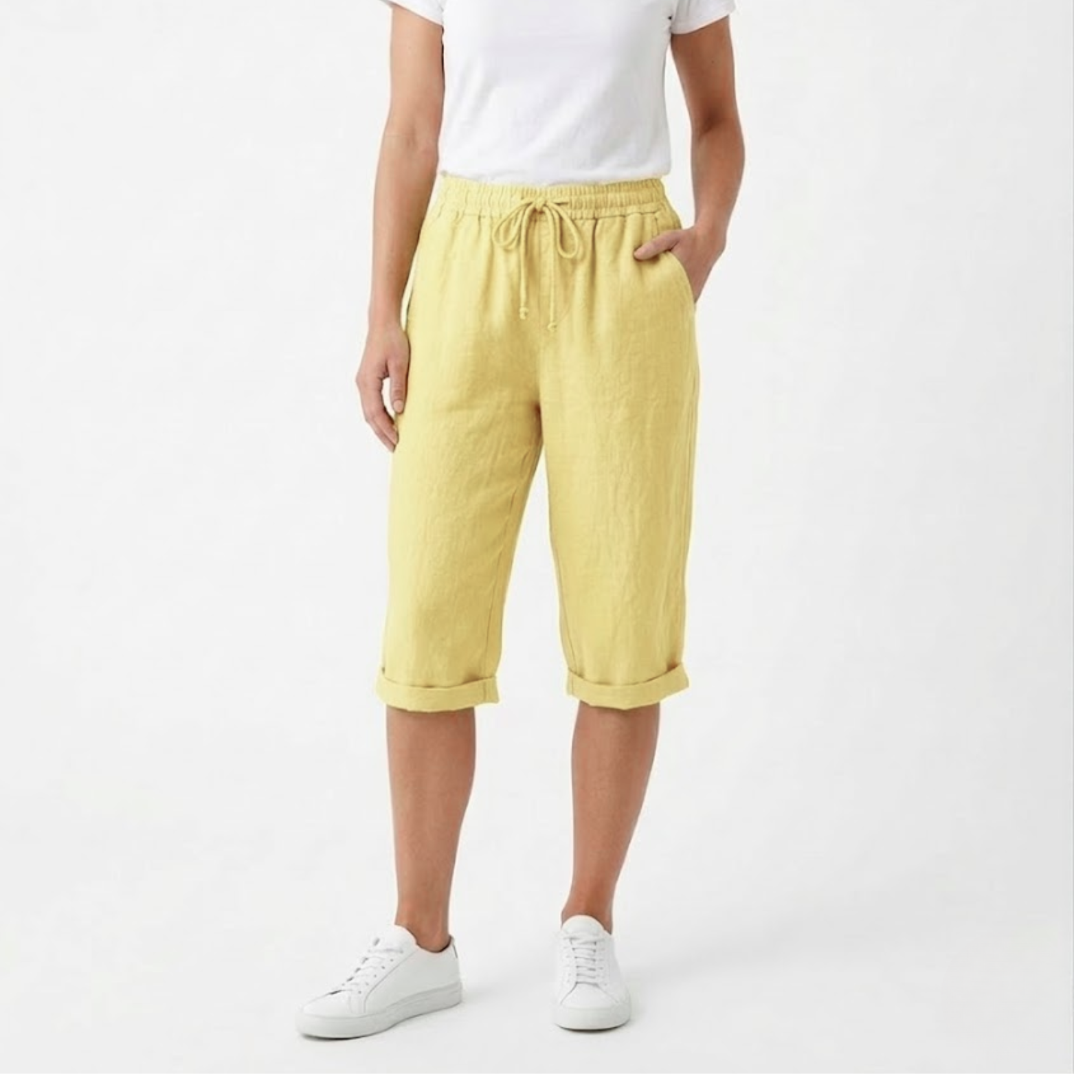 Short en Coton et Lin avec Taille Élastique et Poches pour Femmes