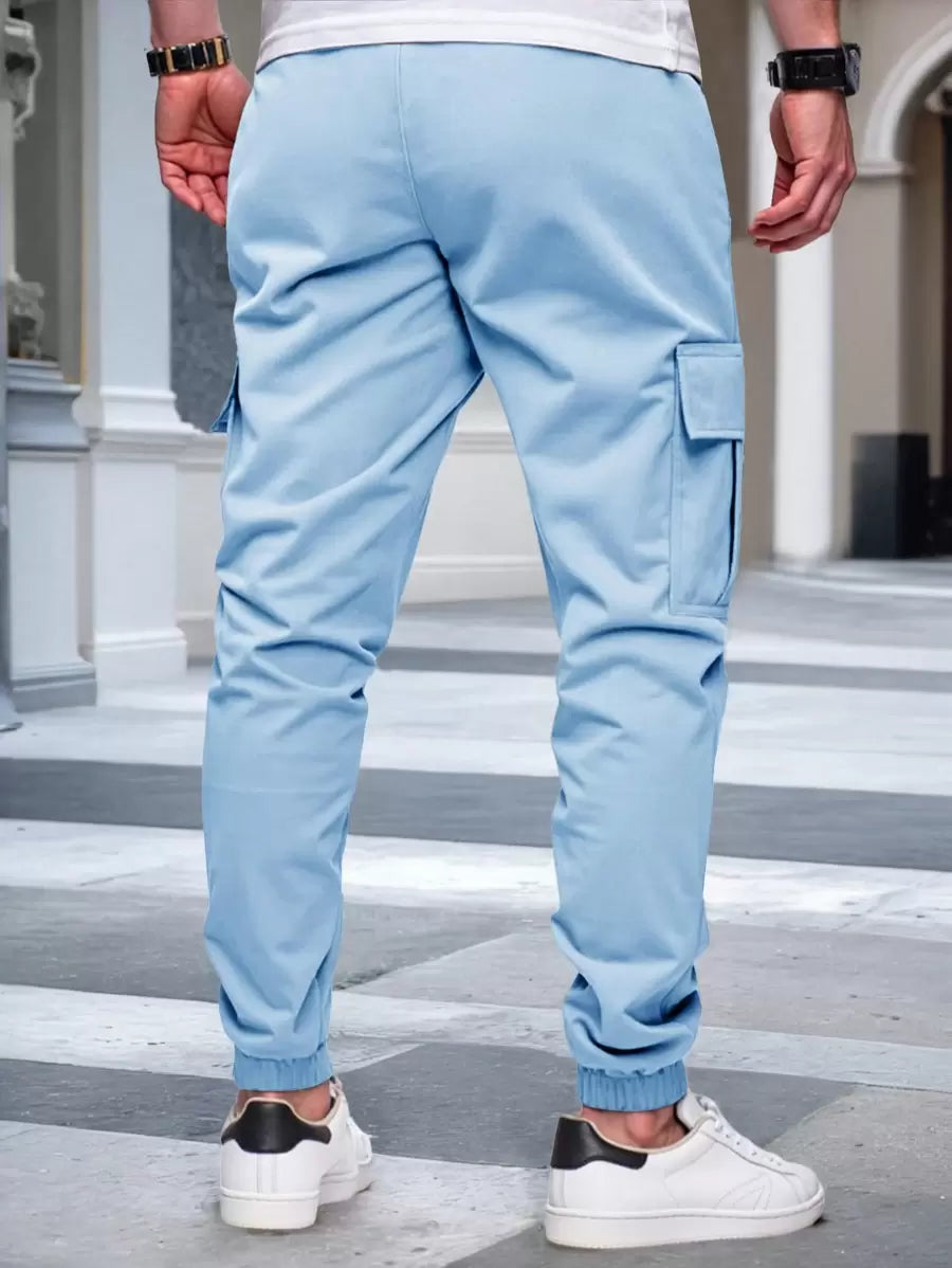 Pánské jogger kalhoty s elastickým pasem, bočními kapsami a lehkou tkaninou