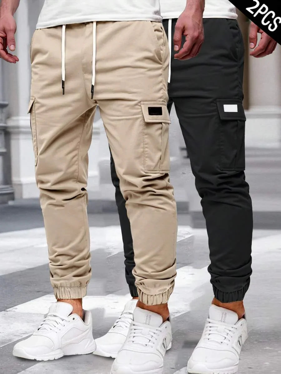 Pánské jogger kalhoty s elastickým pasem, bočními kapsami a lehkou tkaninou