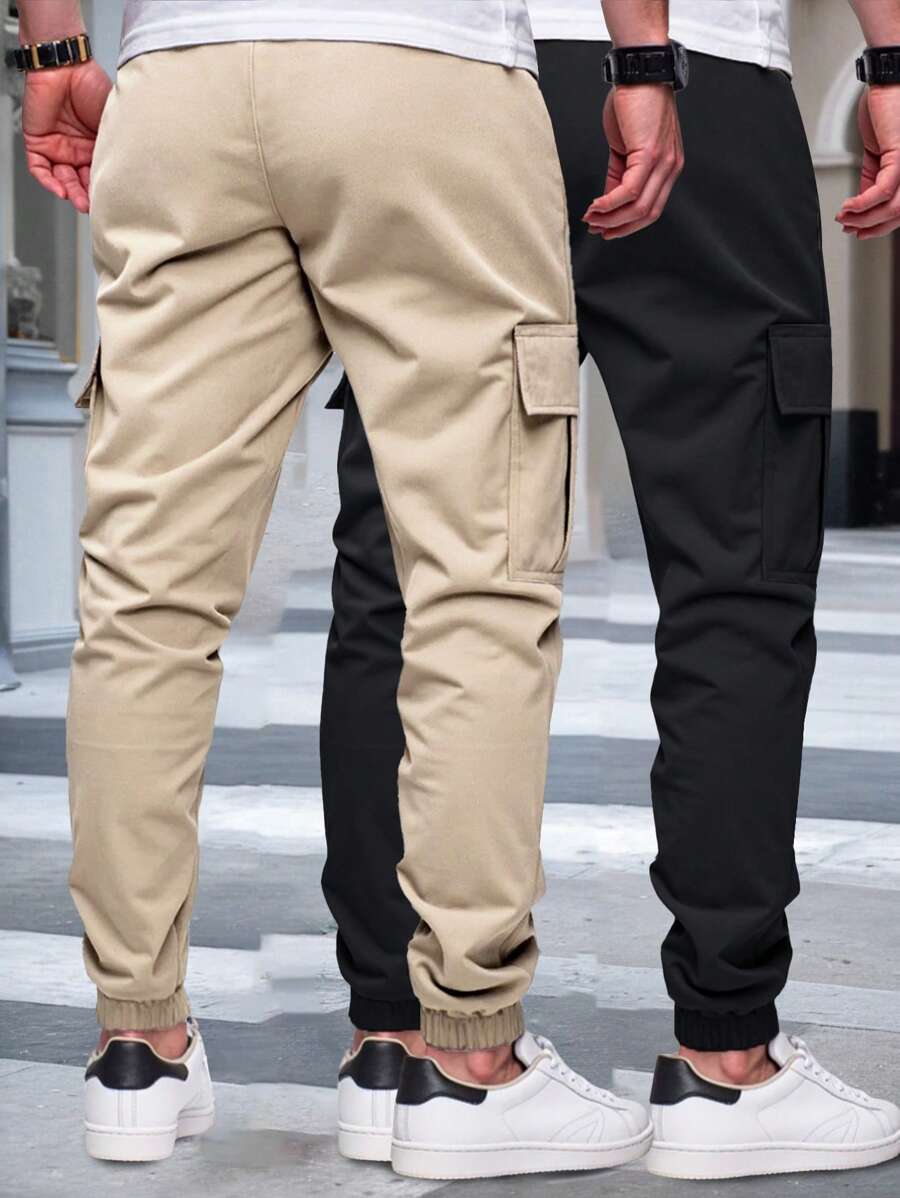 Pánské jogger kalhoty s elastickým pasem, bočními kapsami a lehkou tkaninou