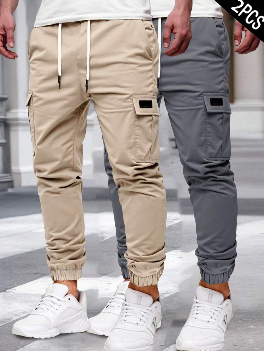 Pánské jogger kalhoty s elastickým pasem, bočními kapsami a lehkou tkaninou