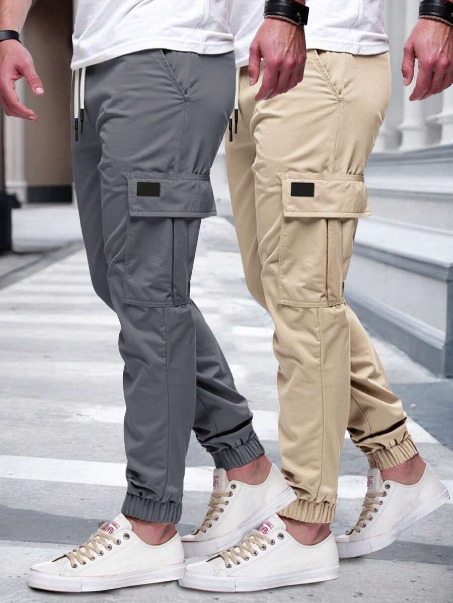 Pánské jogger kalhoty s elastickým pasem, bočními kapsami a lehkou tkaninou