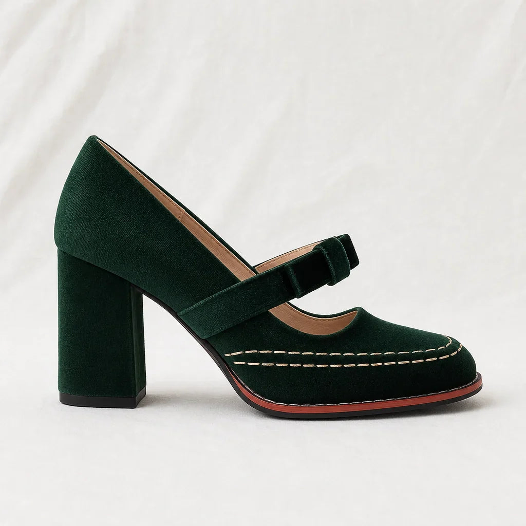 Mocassins en velours avec talon bloc pour femme élégante