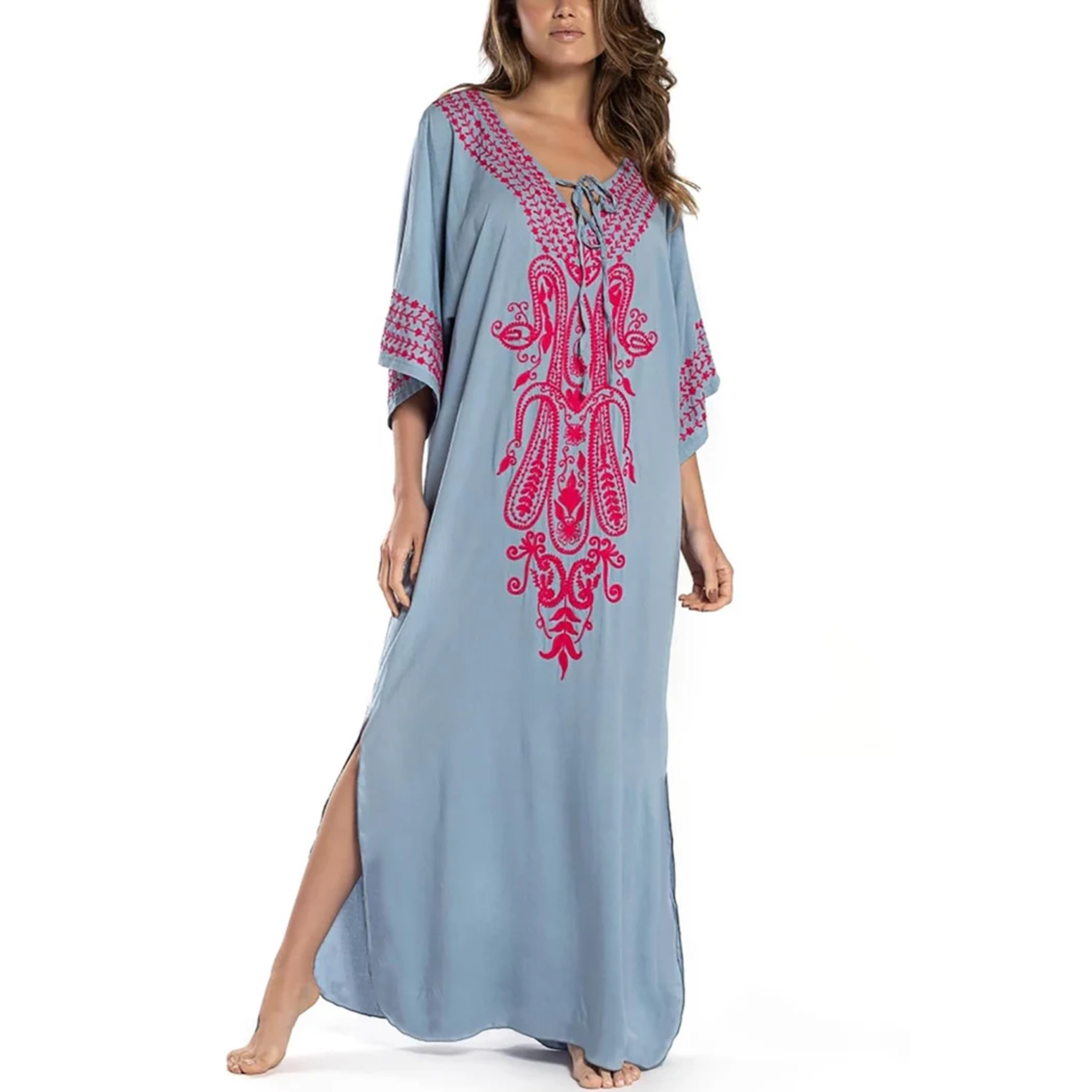 Robe kimono de plage longue — coupe ample — vacances d'été