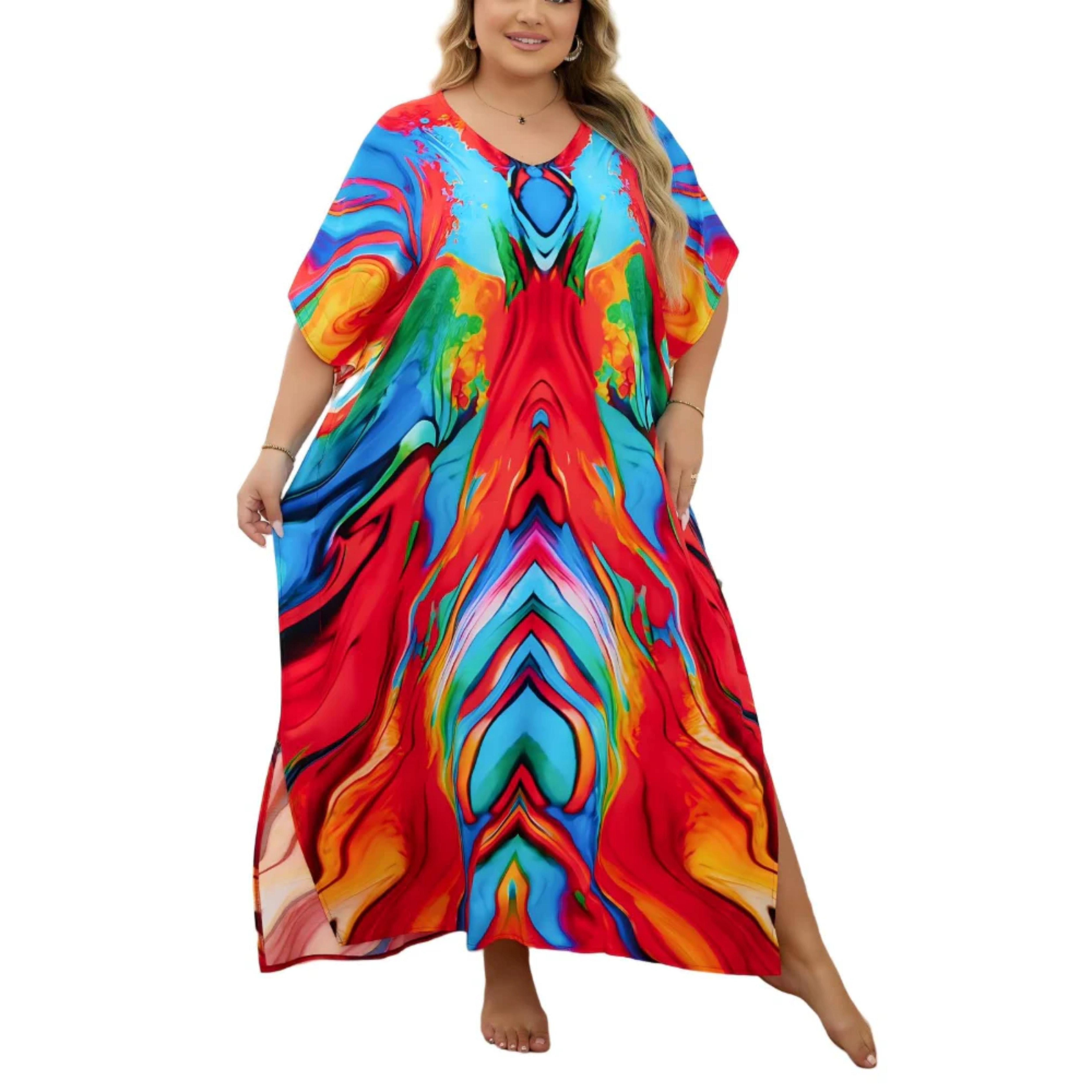 Robe kaftan kimono grande taille — coupe ample — plage et voyage