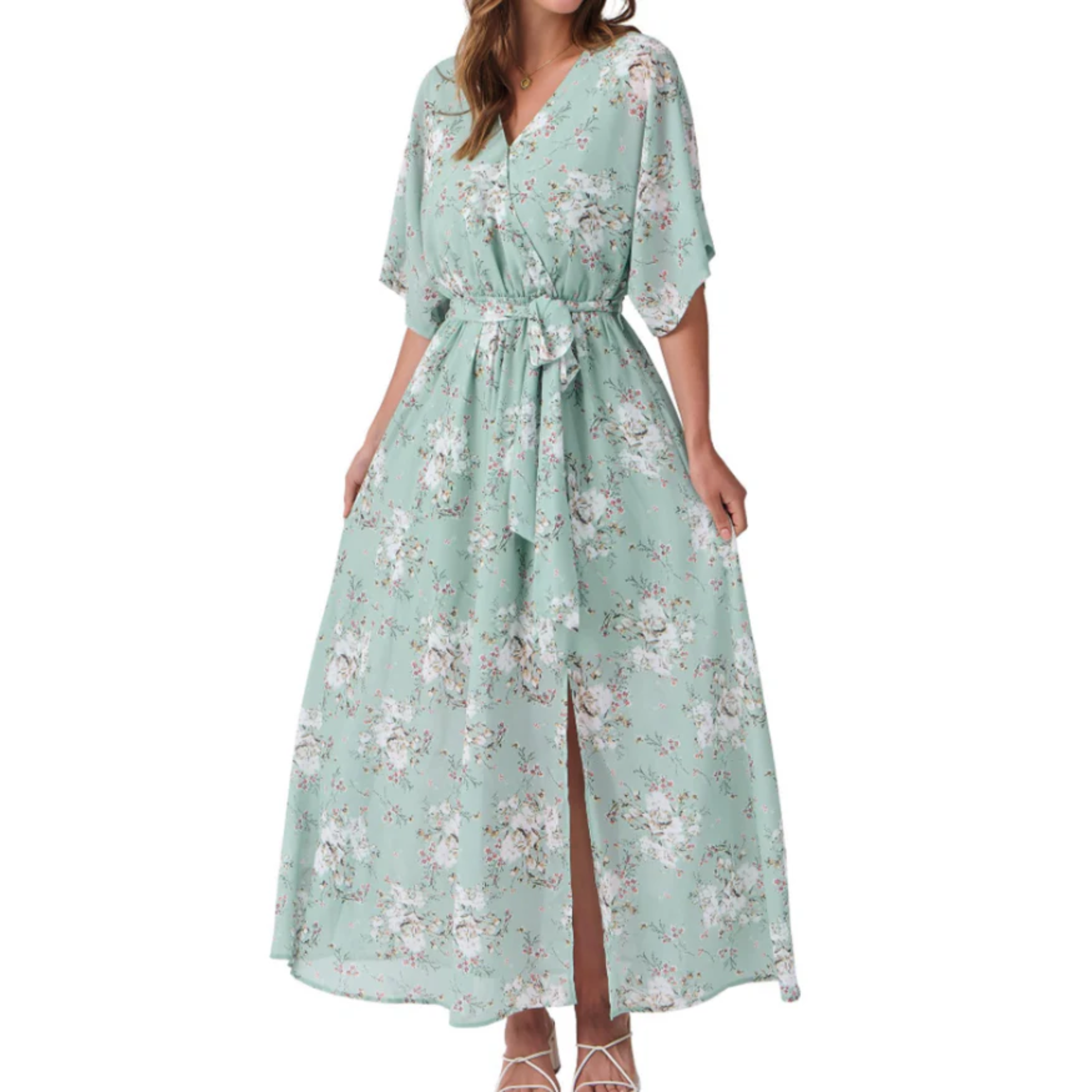 Robe maxi kimono à fleurs — style bohème — vacances d'été