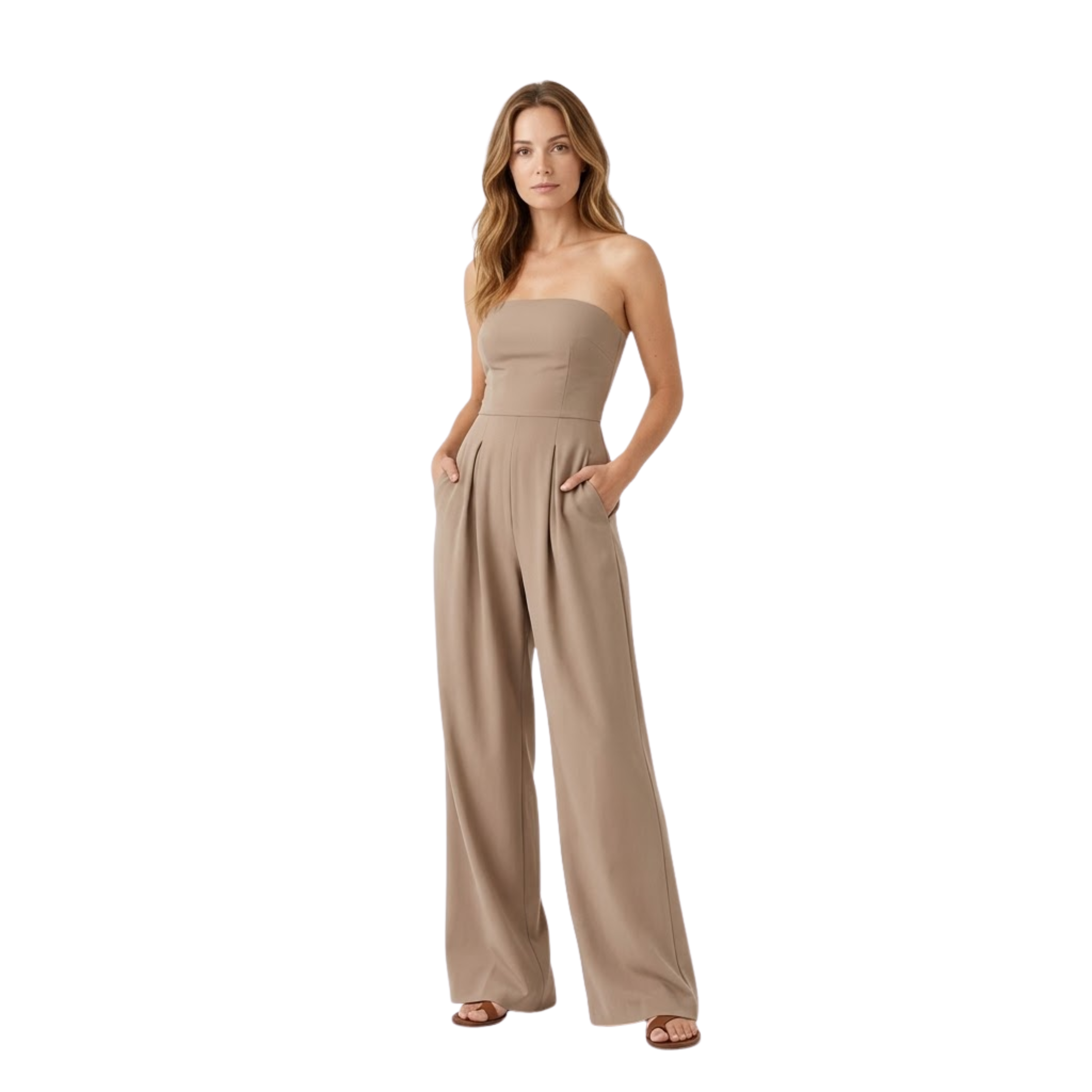 Combinaison Pantalon Bustier sans Bretelles avec Taille Ajustée et Jambes Larges